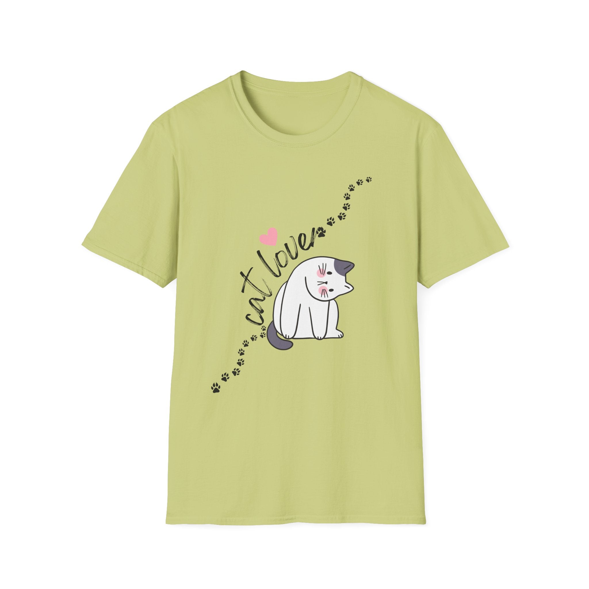 Cat Lover T-Shirt – Cute Heart & Pawprint Kitten Graphic