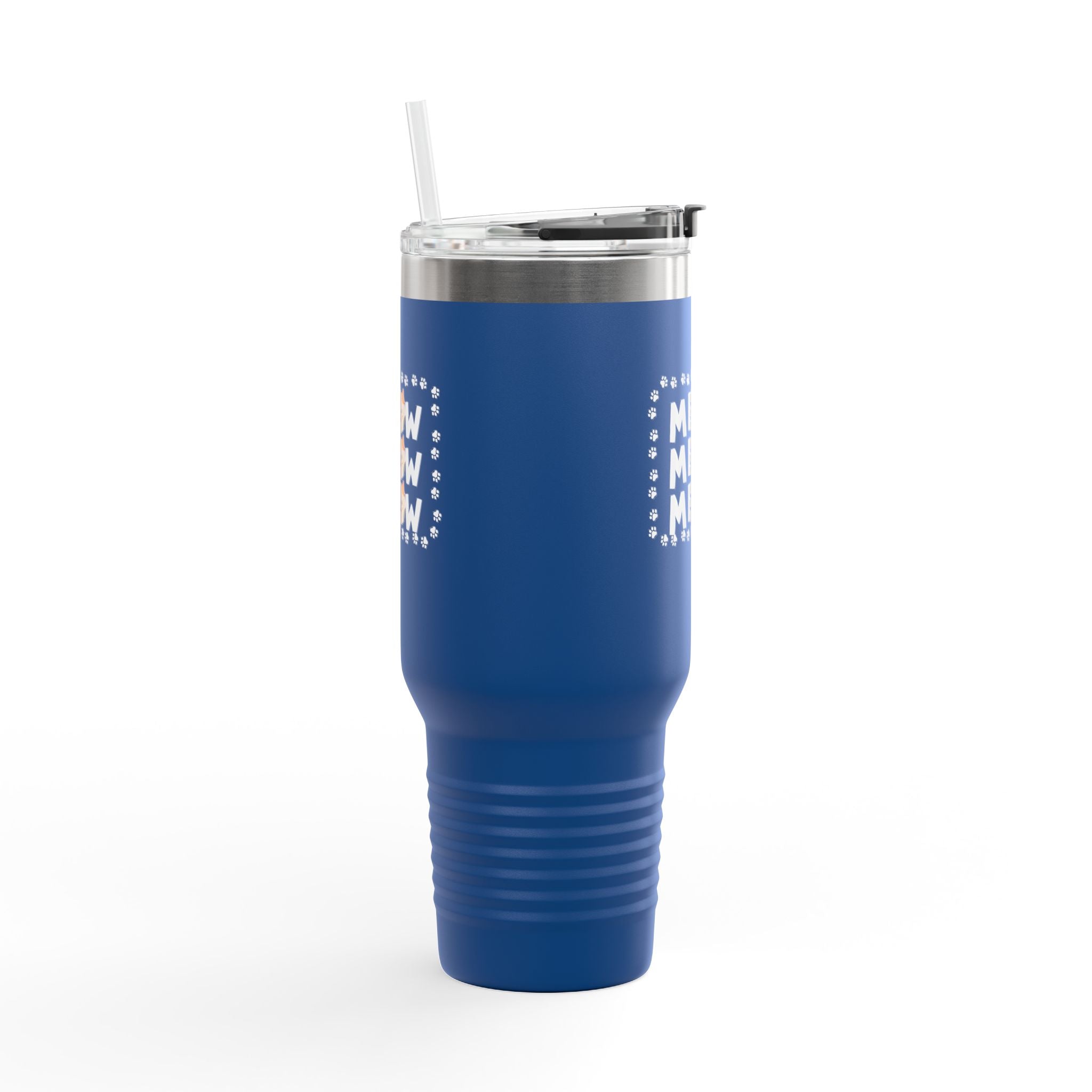 40oz Insulated Travel Mug — Red "MEOW MEOW" Cute Cat Paw Design