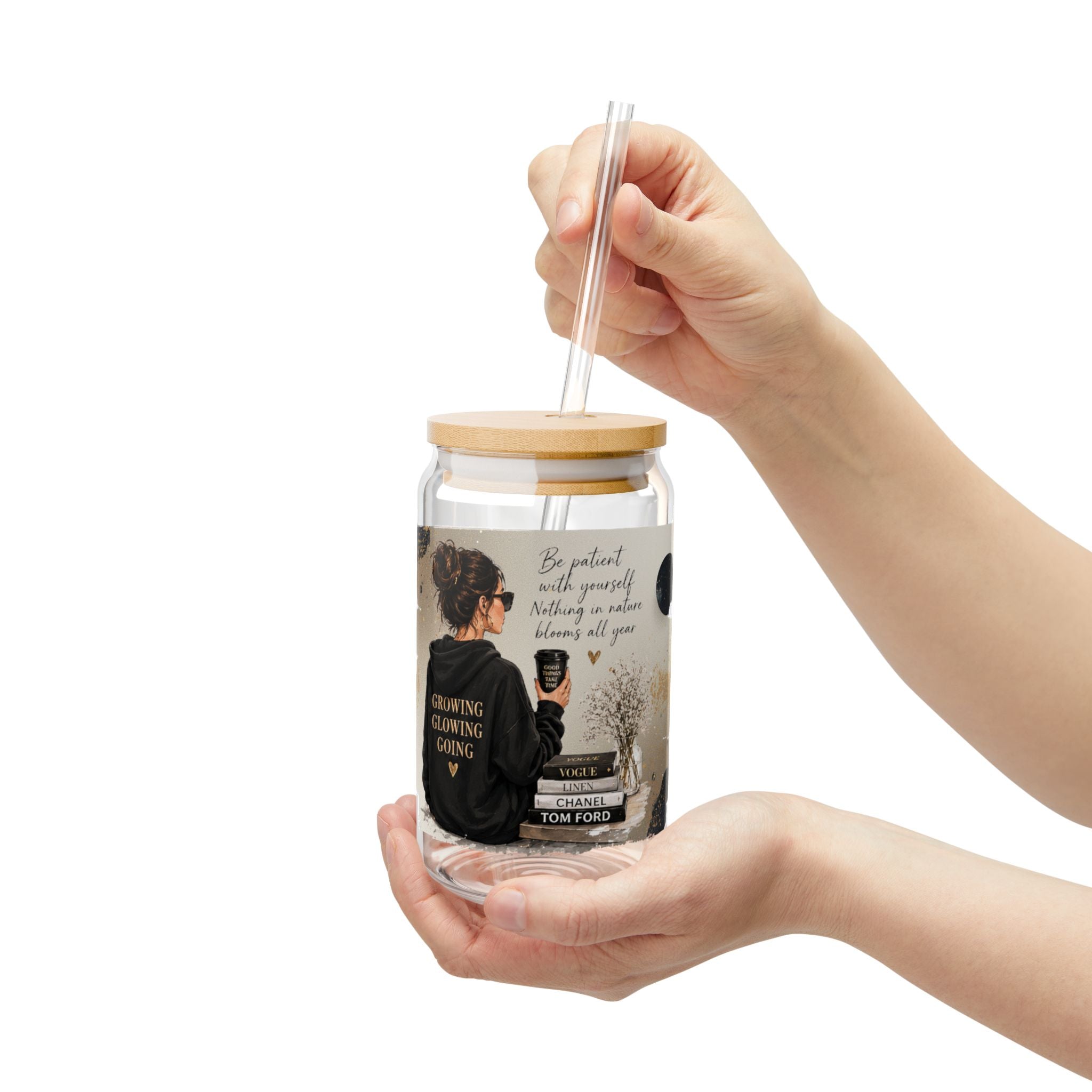 16oz Inspirational Sipper Glass – Motivational 'Be Patient' Travel Tumbler with Straw
