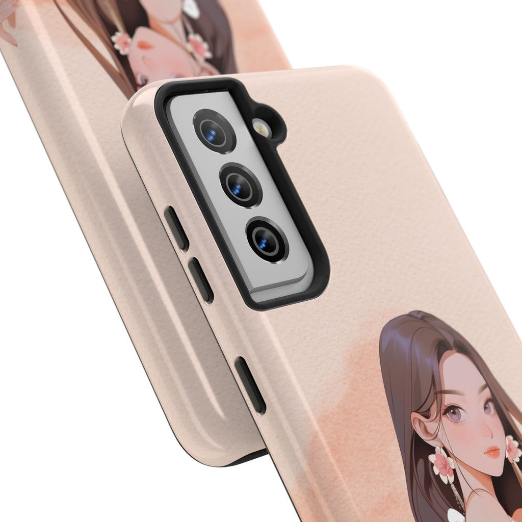 Tough Phone Case — Elegant Anime Girl Illustration, Protective Slim Phone Cover