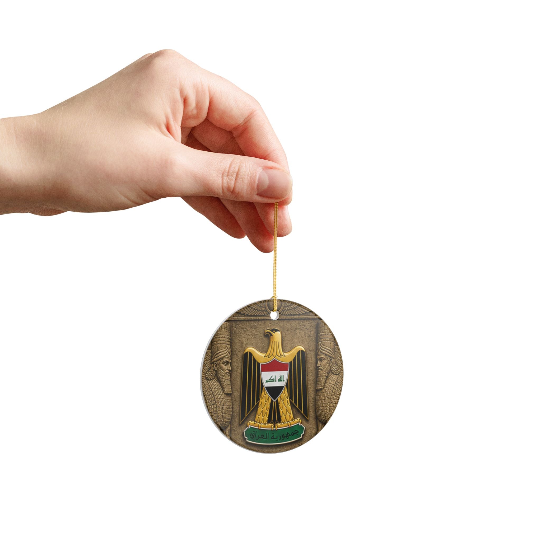 Iraq Coat of Arms Ceramic Ornament — National Flag Emblem Hanging Decoration