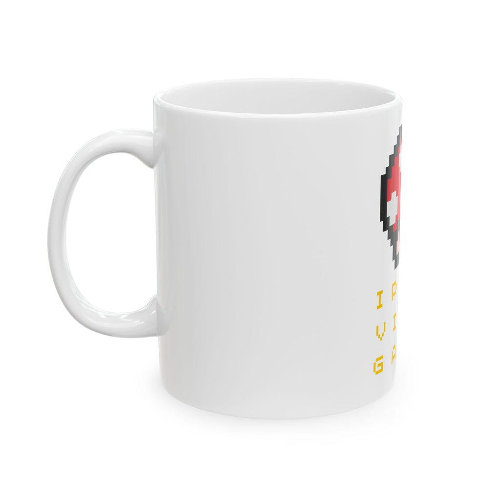 Gamer Pixel Mushroom Mug — "I Play Video Games" Ceramic Coffee Cup (11oz/15oz)