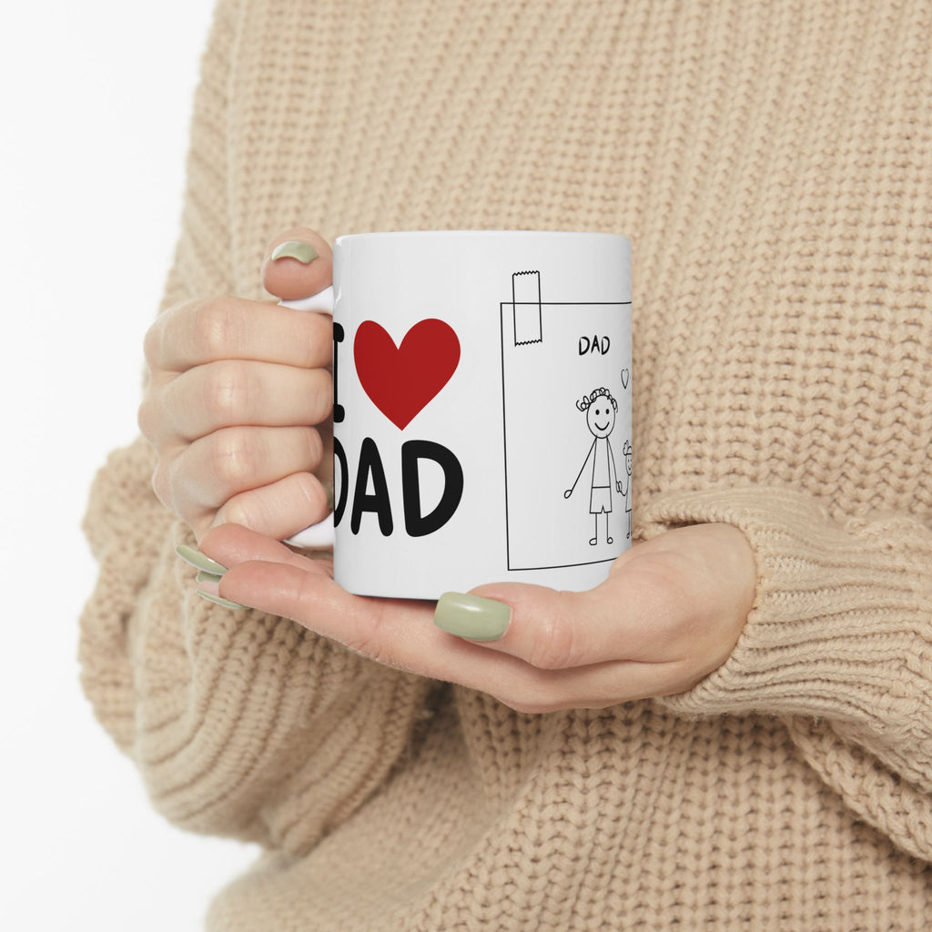 I Heart Dad Ceramic Mug — "I  Dad" Father & Child Drawing Coffee Cup (11oz)