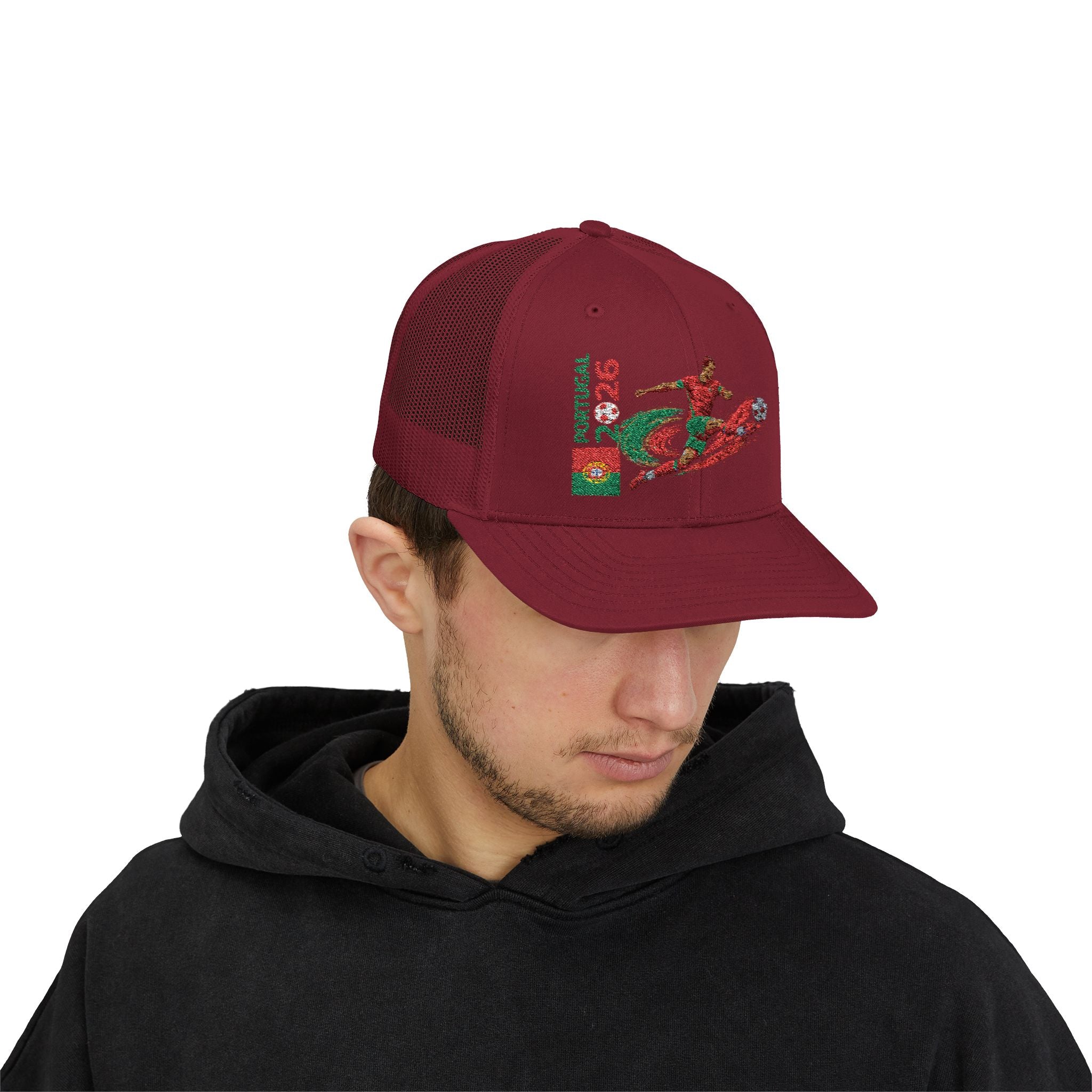 Portugal 2026 Soccer Snapback Trucker Cap — Embroidered Football Player Design