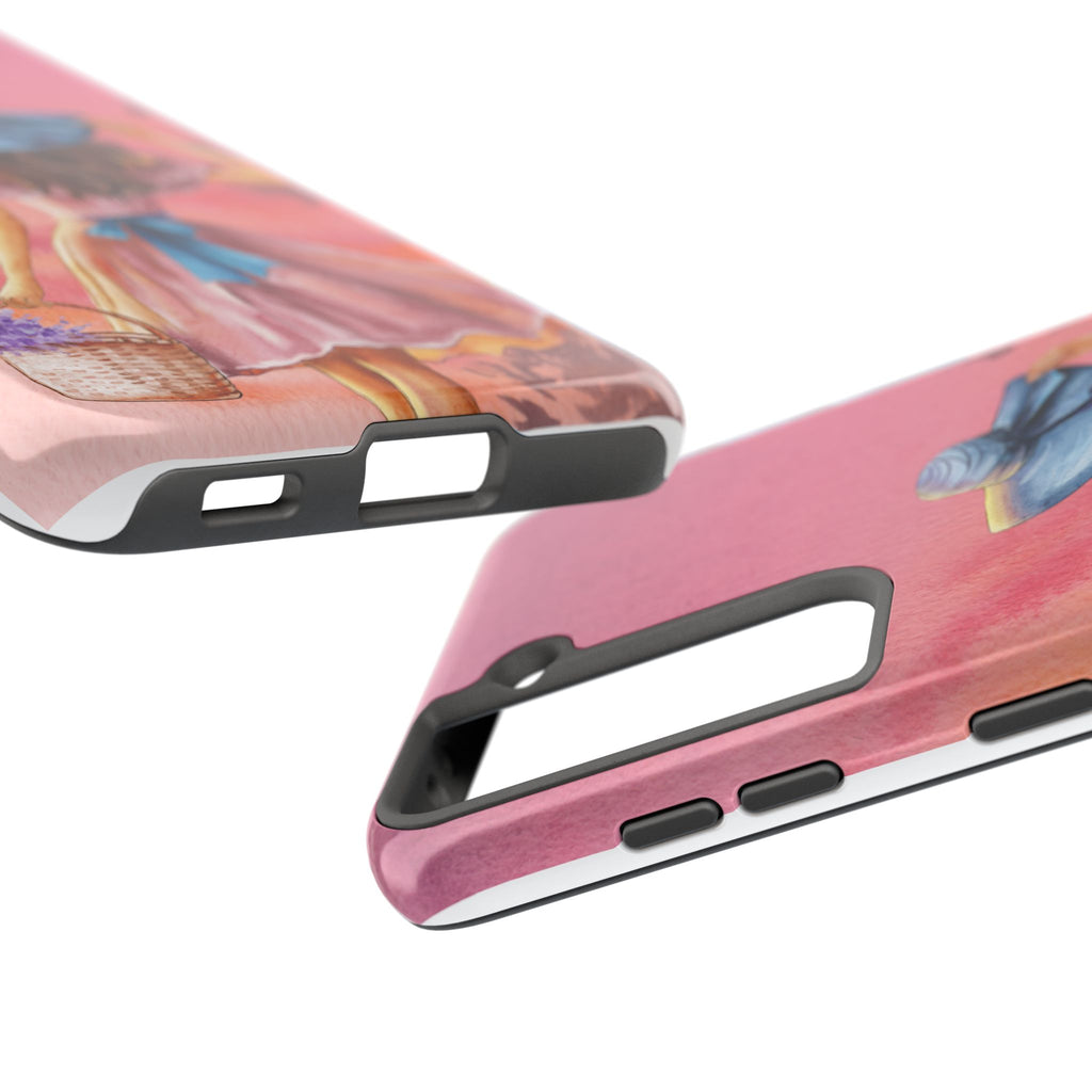 Pastel Picnic Girl Phone Case — Protective Tough Phone Case with Watercolor Sunset Design