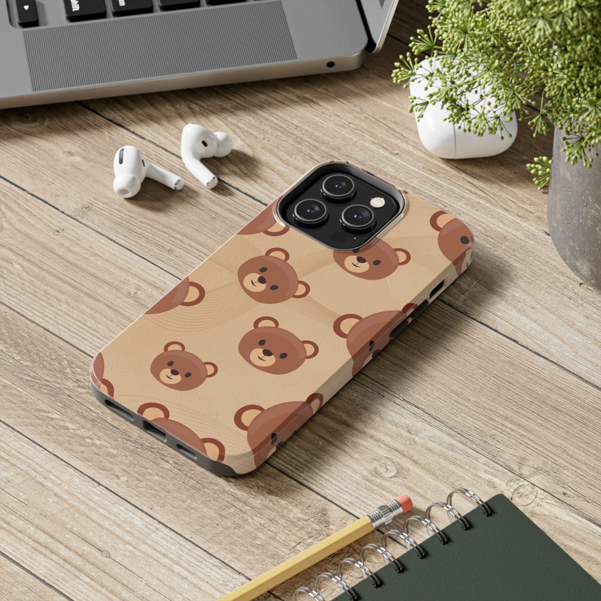 Bear Pattern Tough Phone Case — Cute Brown Bear Protective Phone Cover