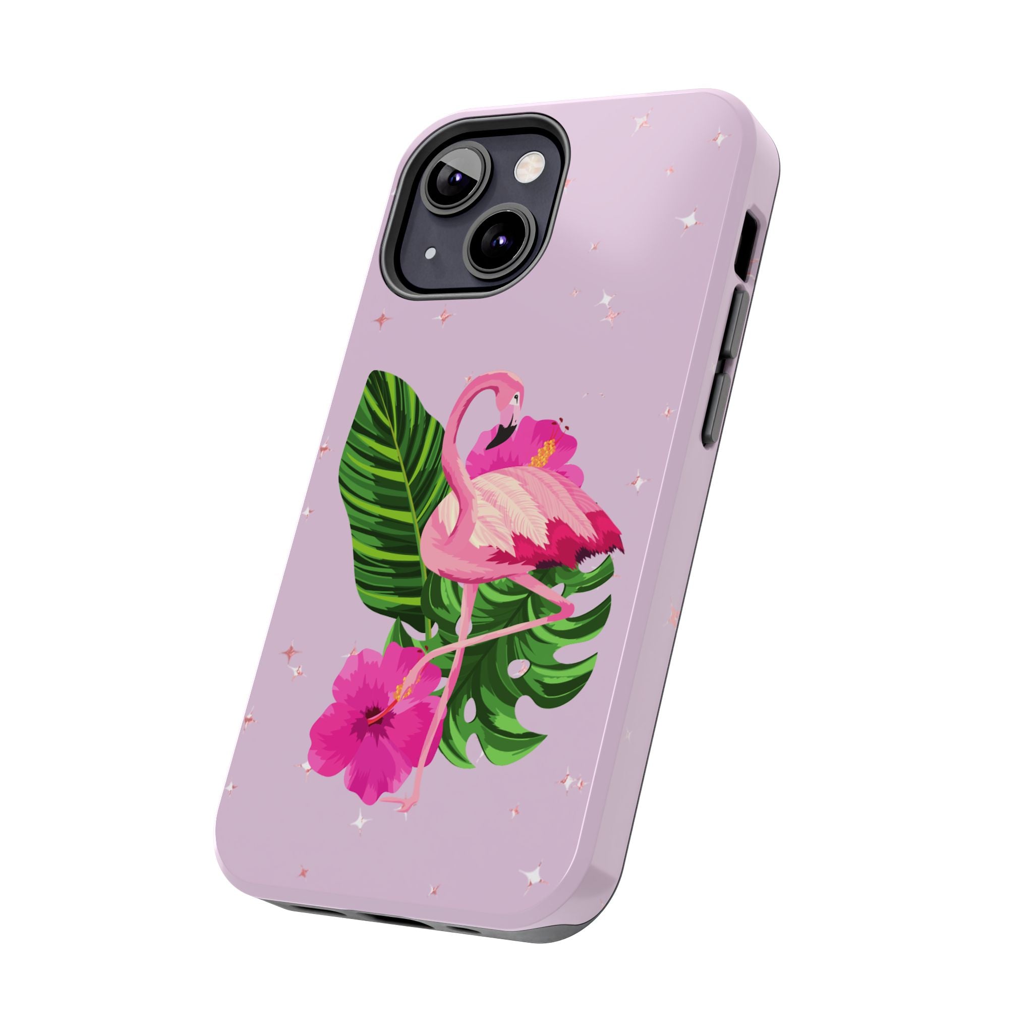 Flamingo Tropical Tough Phone Case — Pink Hibiscus & Palm Leaves