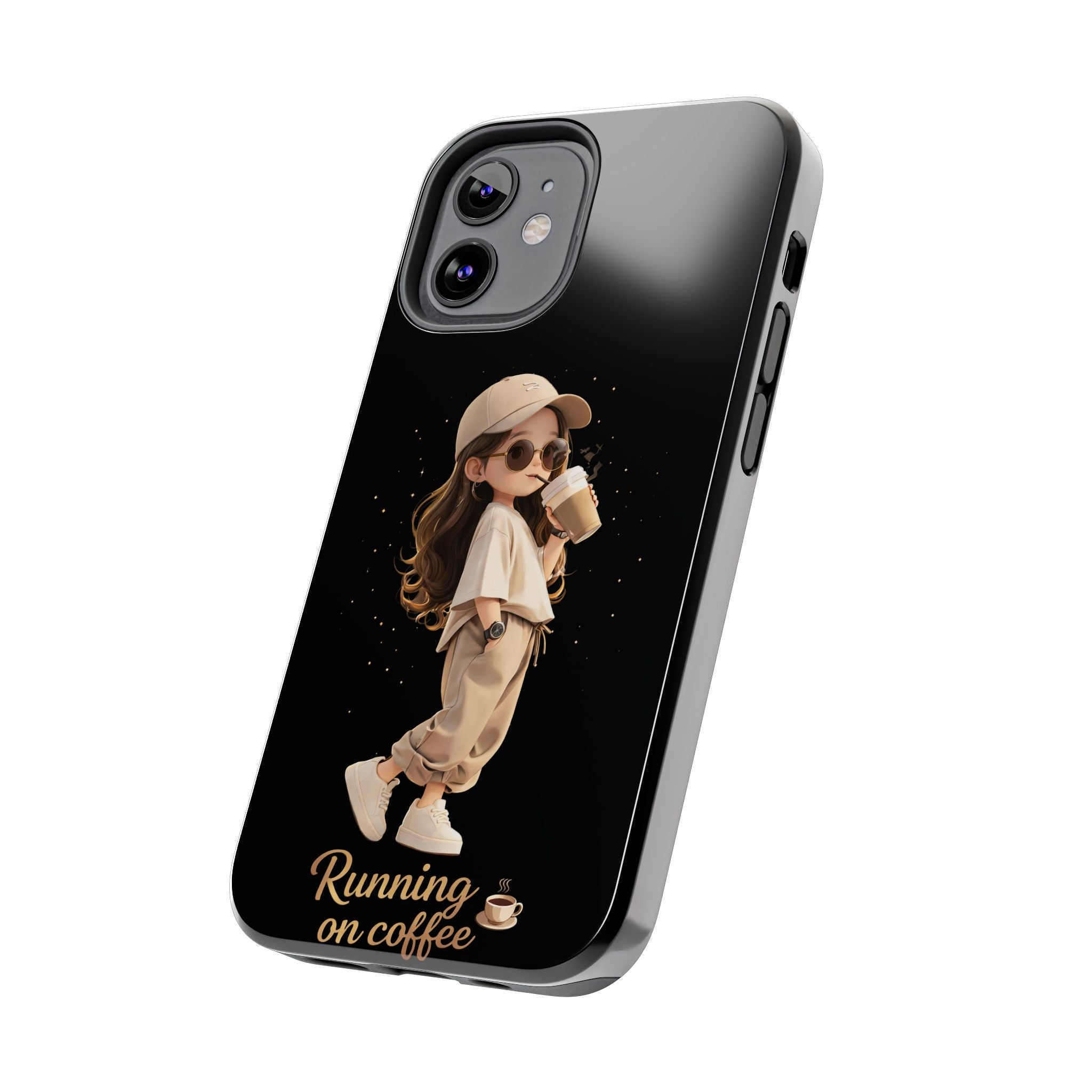 Phone Case — 'Running on Coffee' Cute Coffee Girl Protective Case