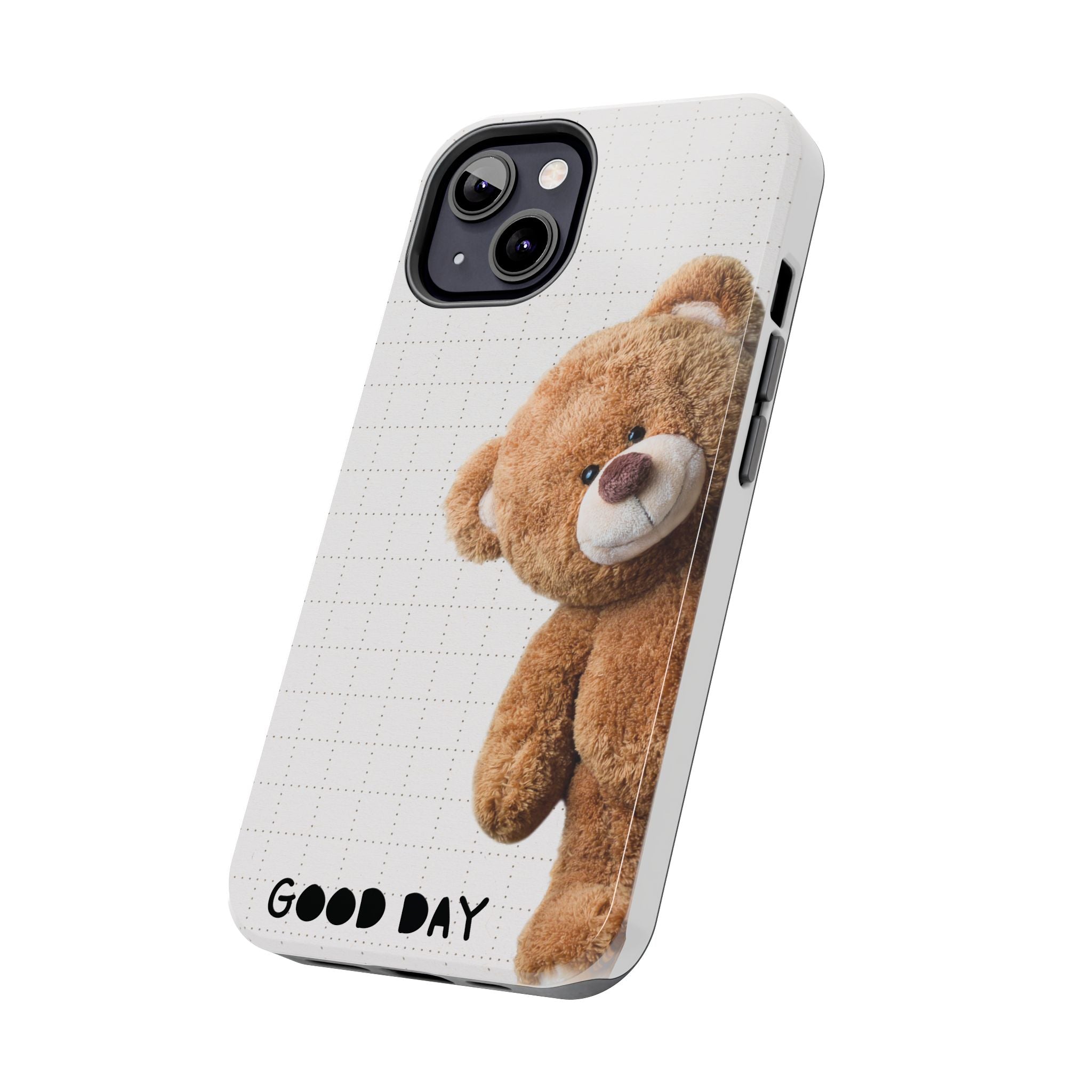 Teddy Bear Tough Phone Case — Cute Plush Peeking Design, Protective Shockproof Cover