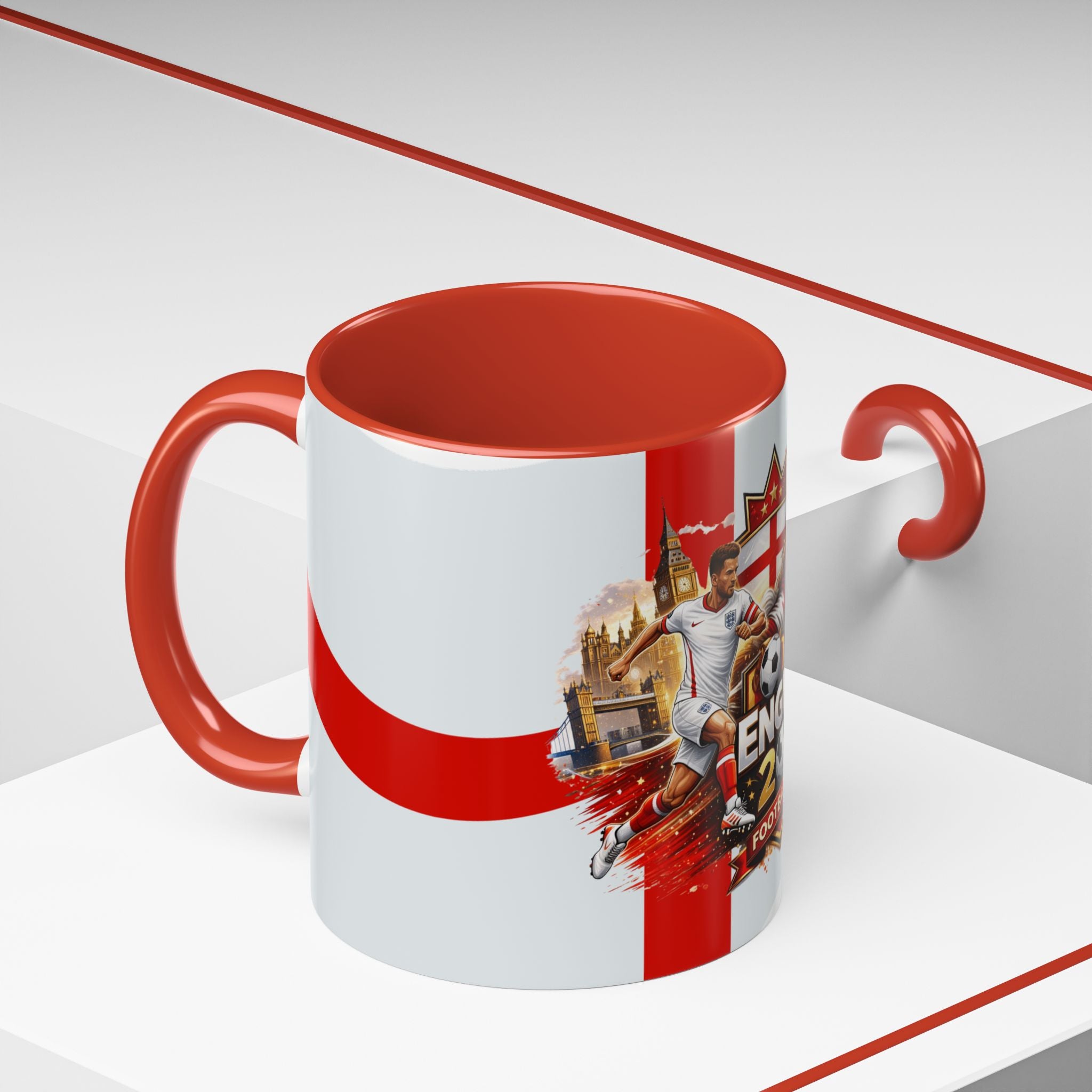 England 2026 Football Cup Accent Mug — Lion & St. George Soccer Coffee Cup (11/15oz)