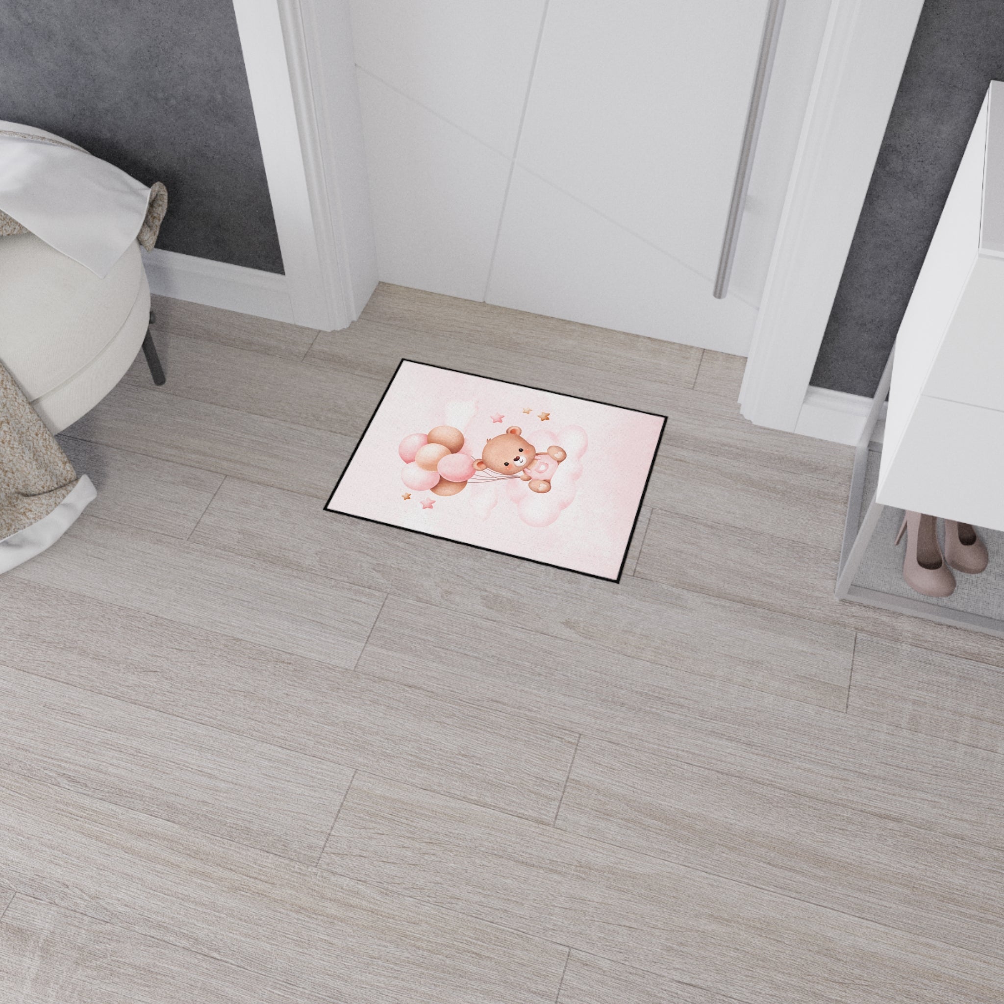 Pink Teddy Bear Baby Floor Mat — Cute Nursery Rug with Balloons
