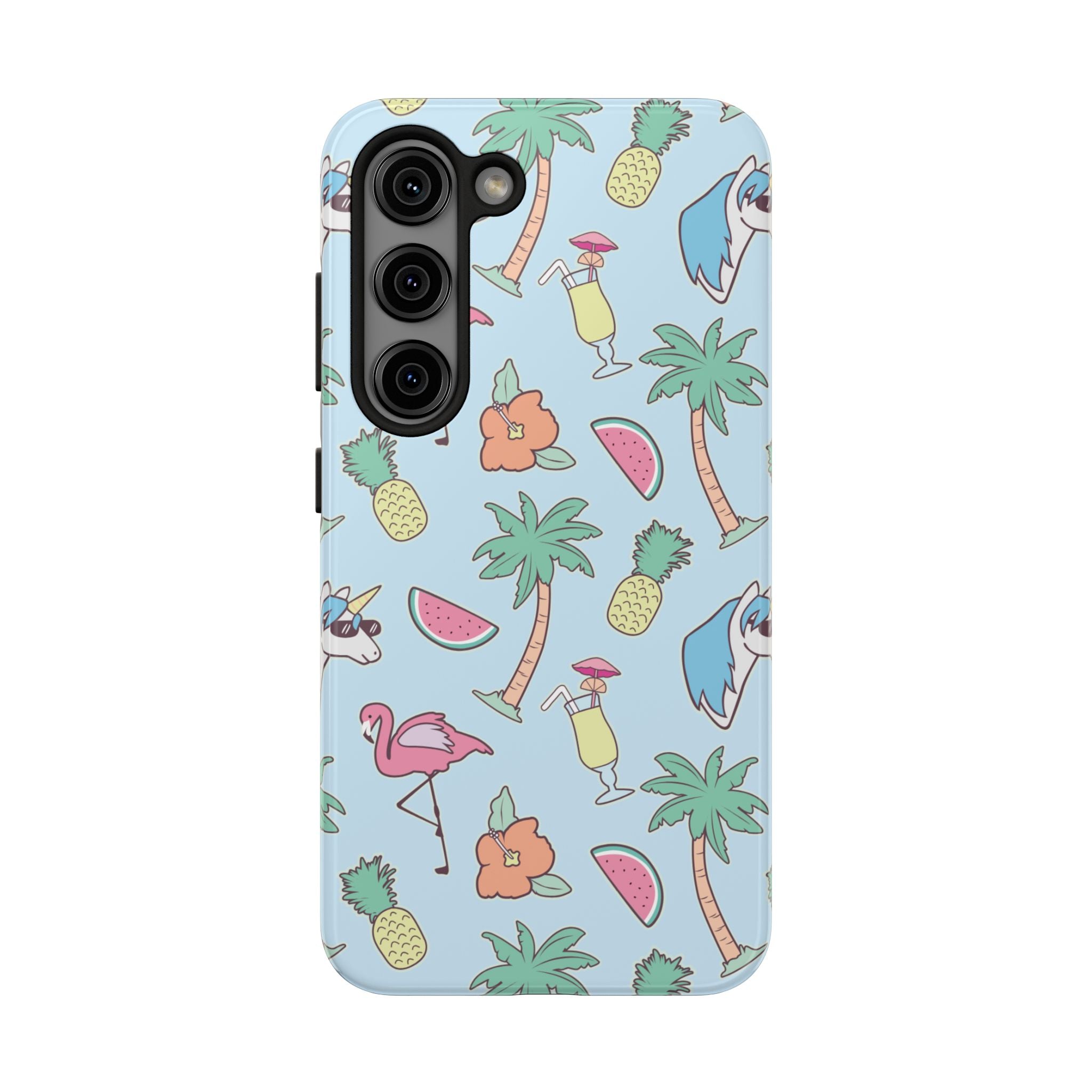 Tropical Summer Tough Phone Case — Pineapple, Flamingo & Palm Pattern