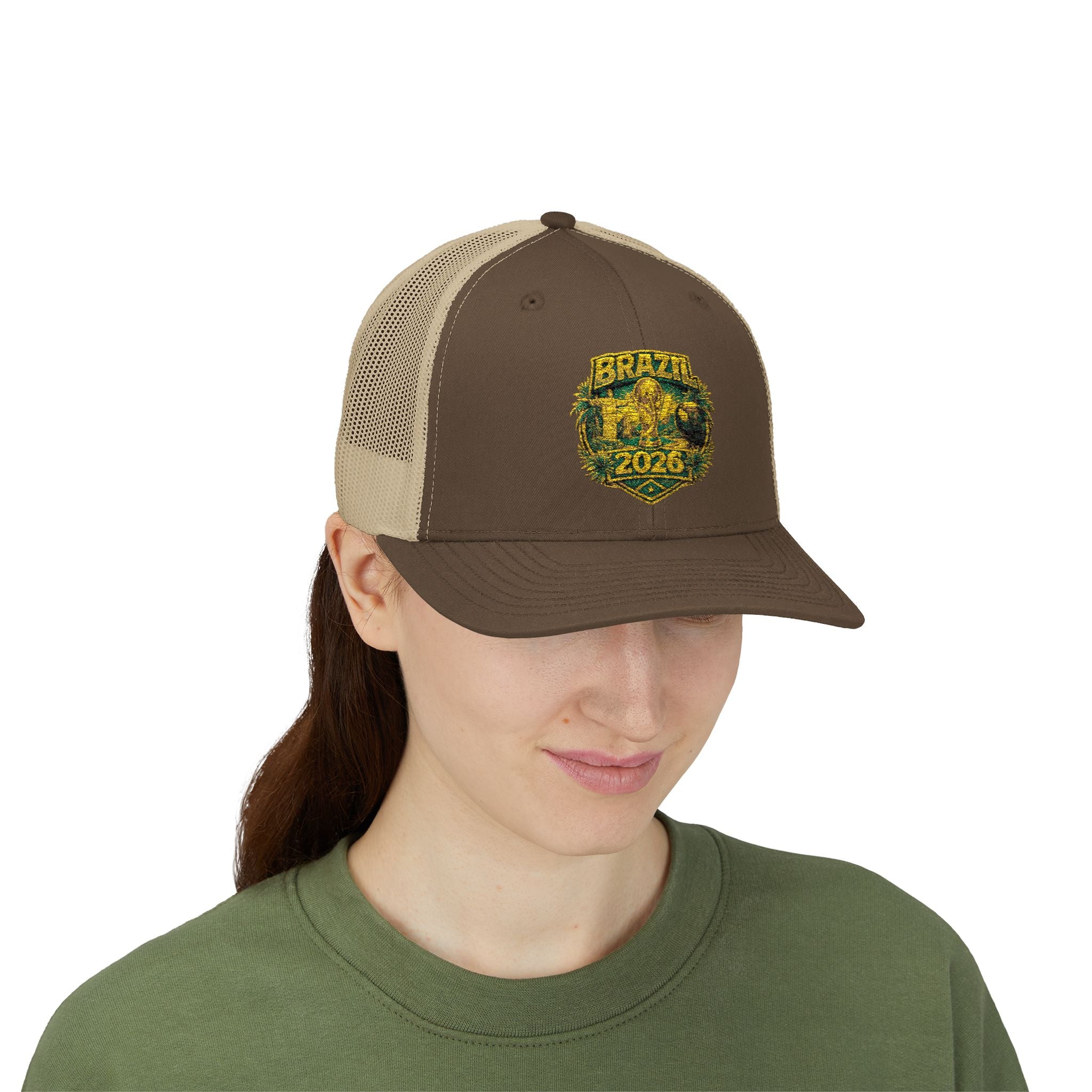 Brazil  Vintage Patch Trucker Cap — Rustic 2026 Crest Snapback
