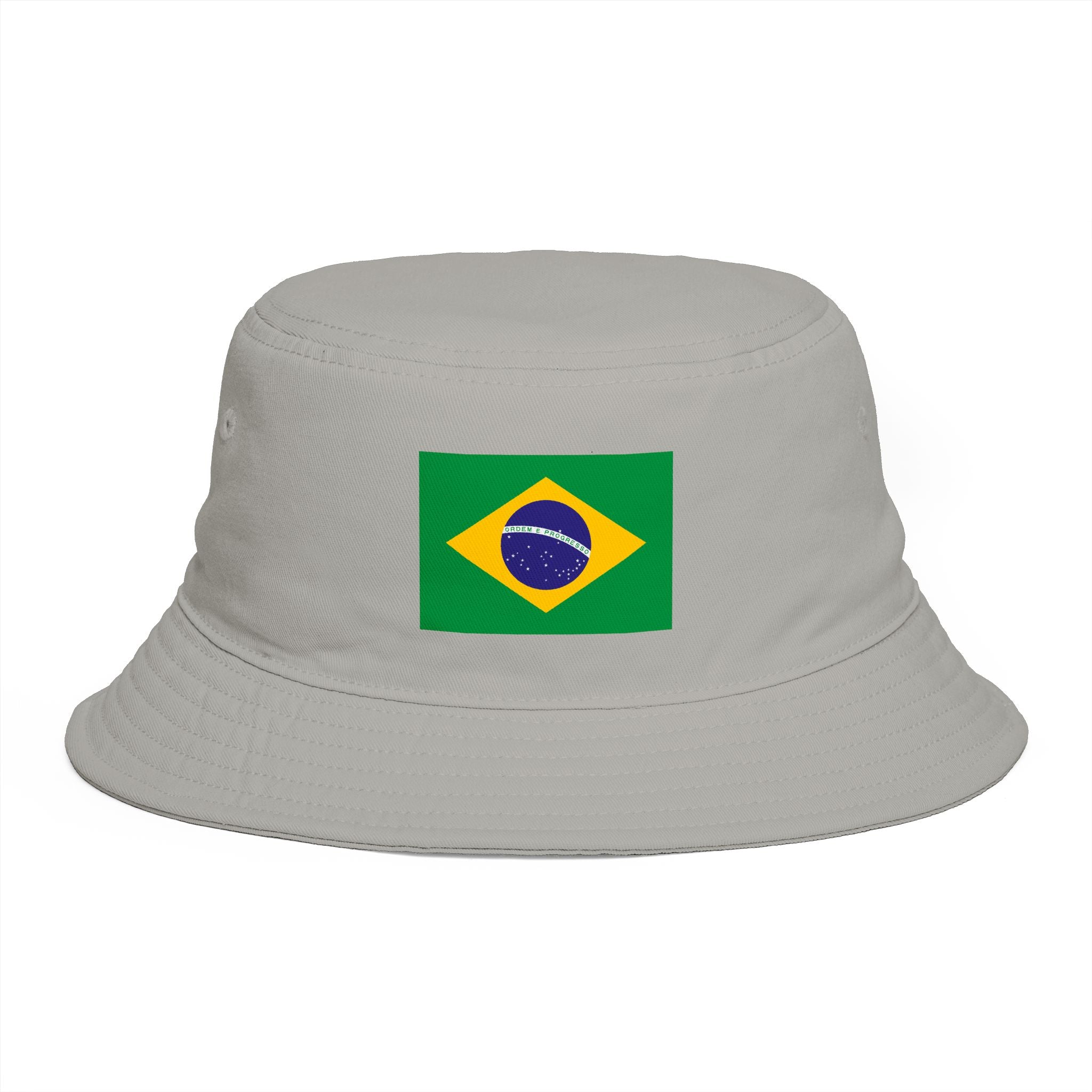Brazil Flag Bucket Hat — Brown Cotton Sun Hat with Brazilian Flag Patch