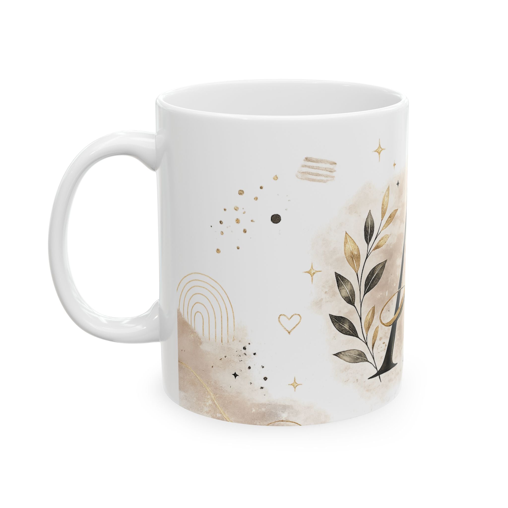 Monogram 'A' Gold Botanical Ceramic Mug
