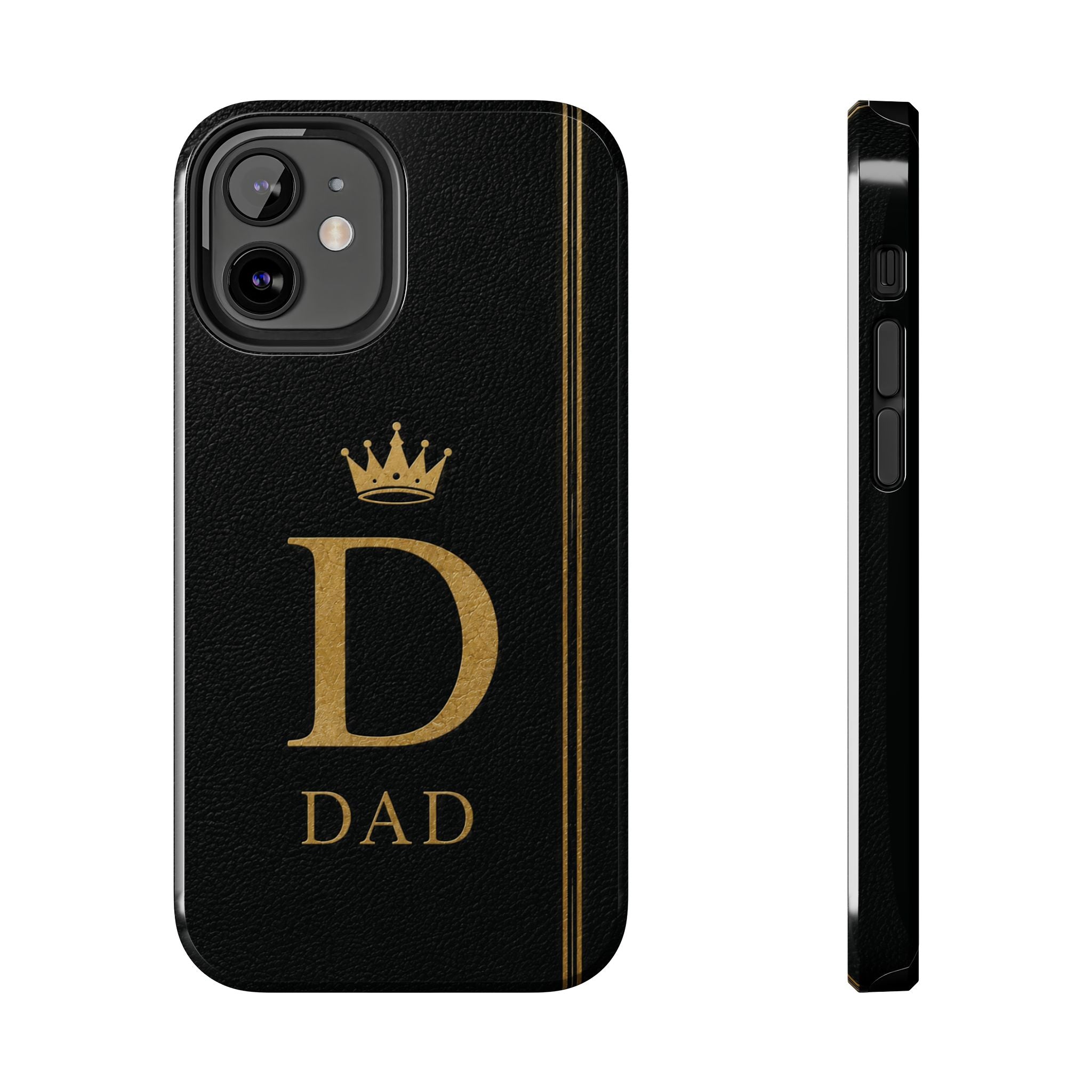 Dad Monogram Tough Phone Case — Black Gold Crown Initial