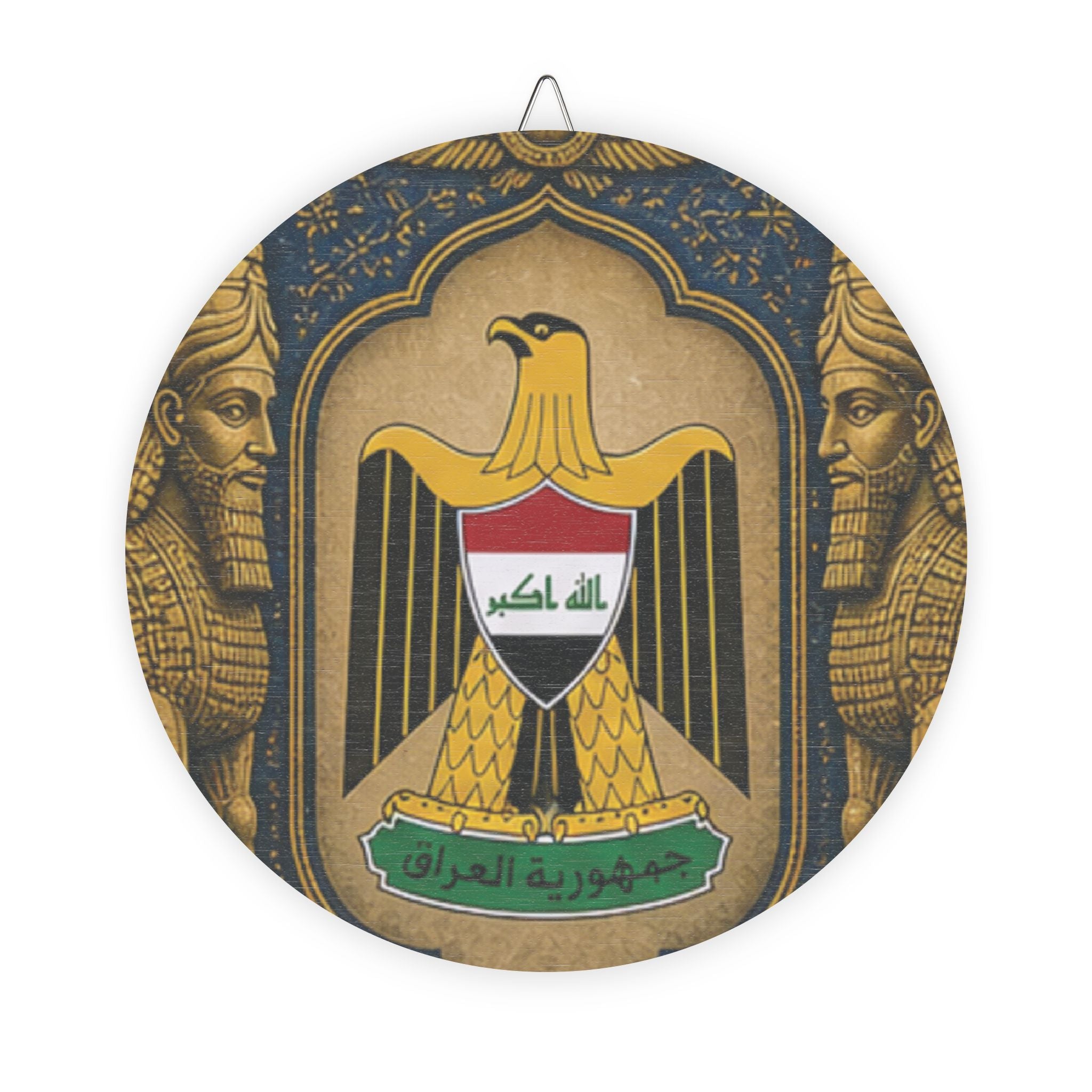 Iraq Coat of Arms Round Wood Sign – Decorative Patriotic Wall Plaque