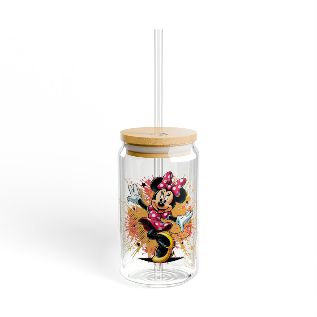 16oz Minnie Mouse Sipper Glass with Bamboo Lid & Straw – Cute Kids Drink Cup