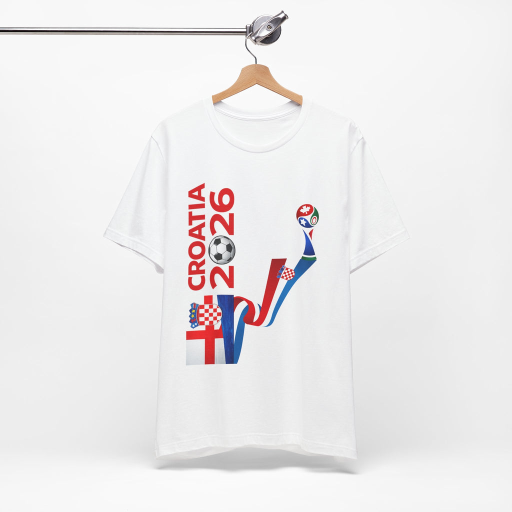 Croatia 2026 Soccer T‑Shirt — Croatian Flag Ribbon Football Tee