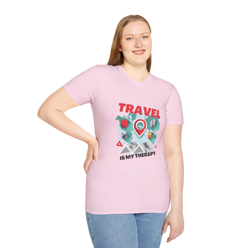 Travel Is My Therapy T-Shirt — Wanderlust Map Tee for Travelers & Adventure Lovers