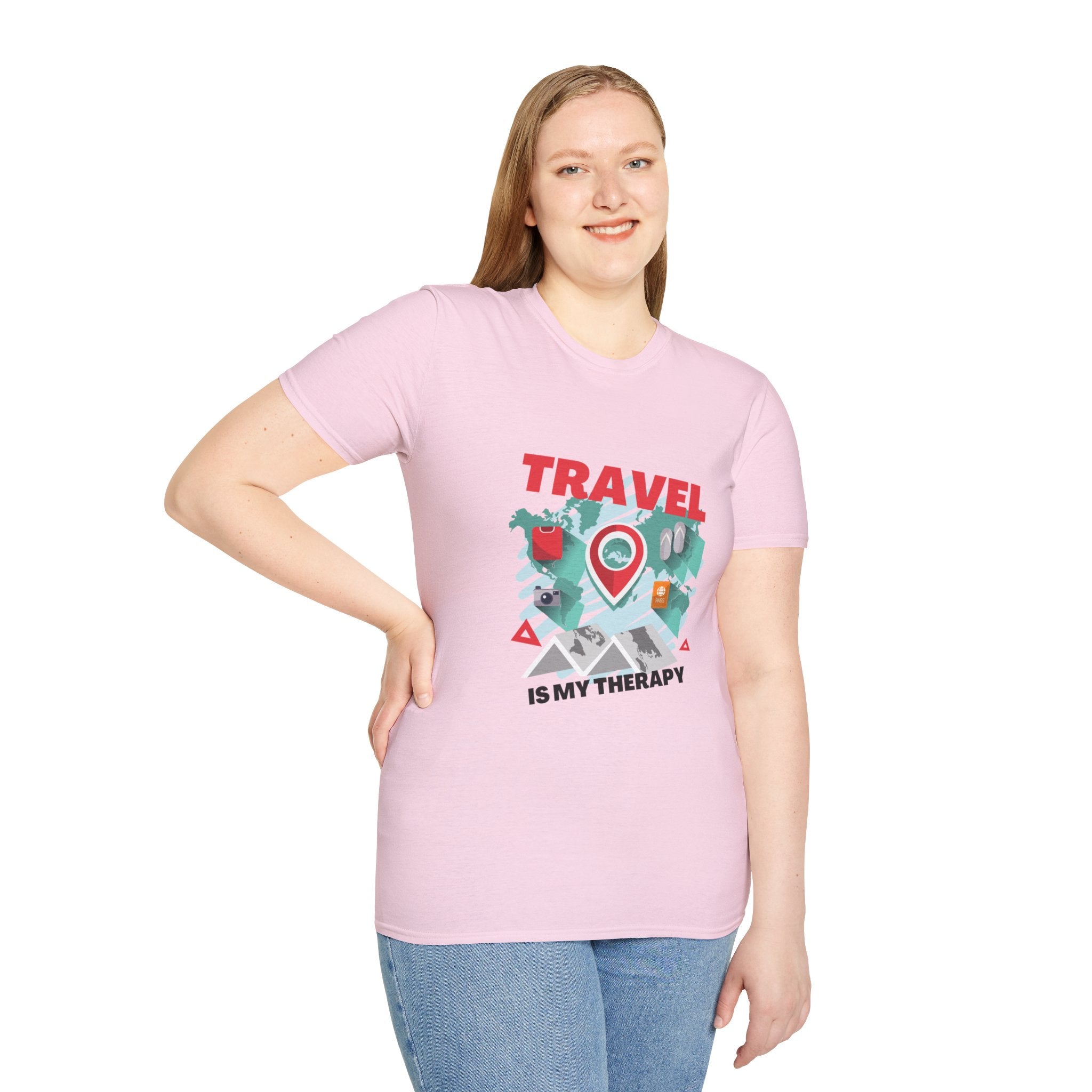 Travel Is My Therapy T-Shirt — Wanderlust Map Tee for Travelers & Adventure Lovers