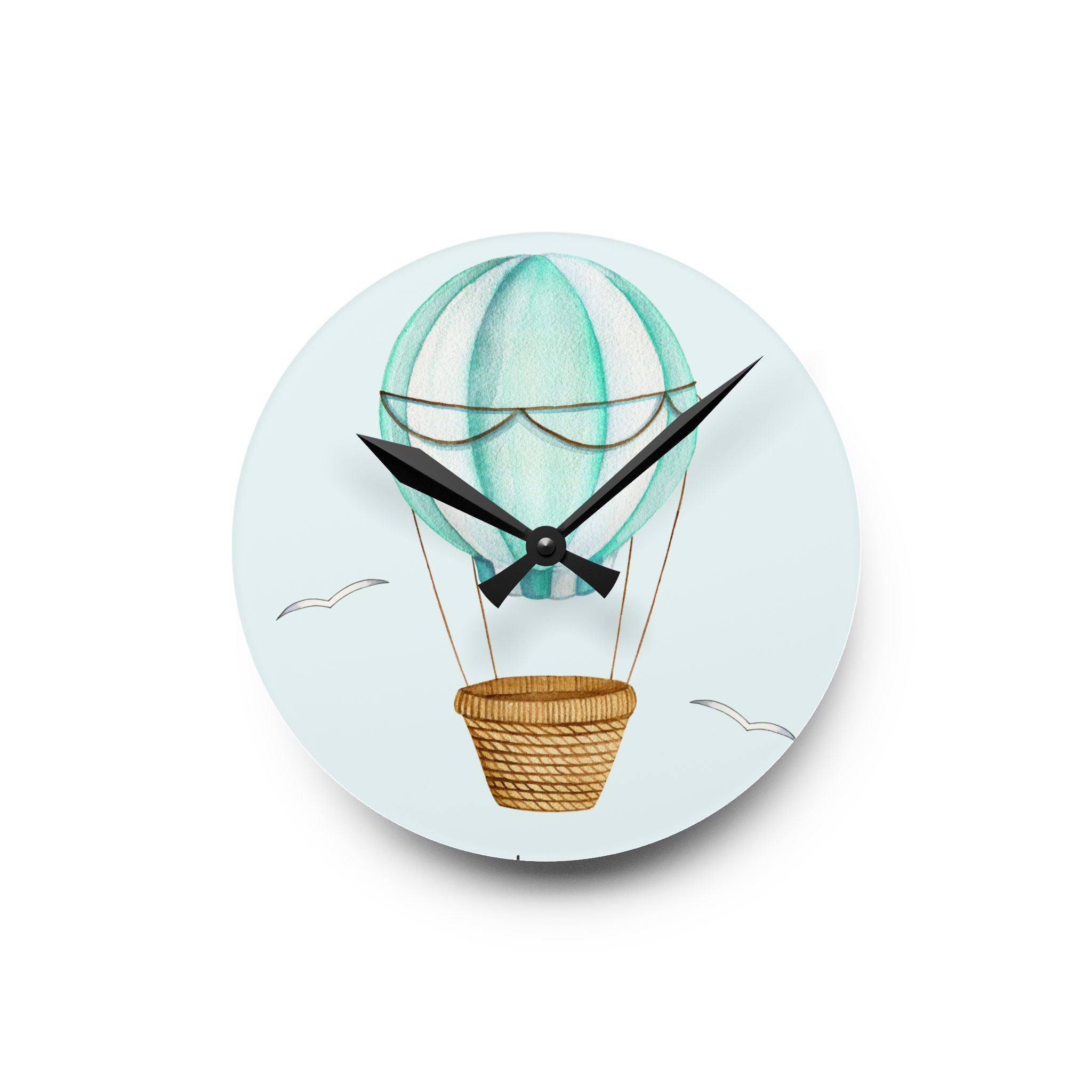 Acrylic Wall Clock — Mint Hot Air Balloon Nursery Clock