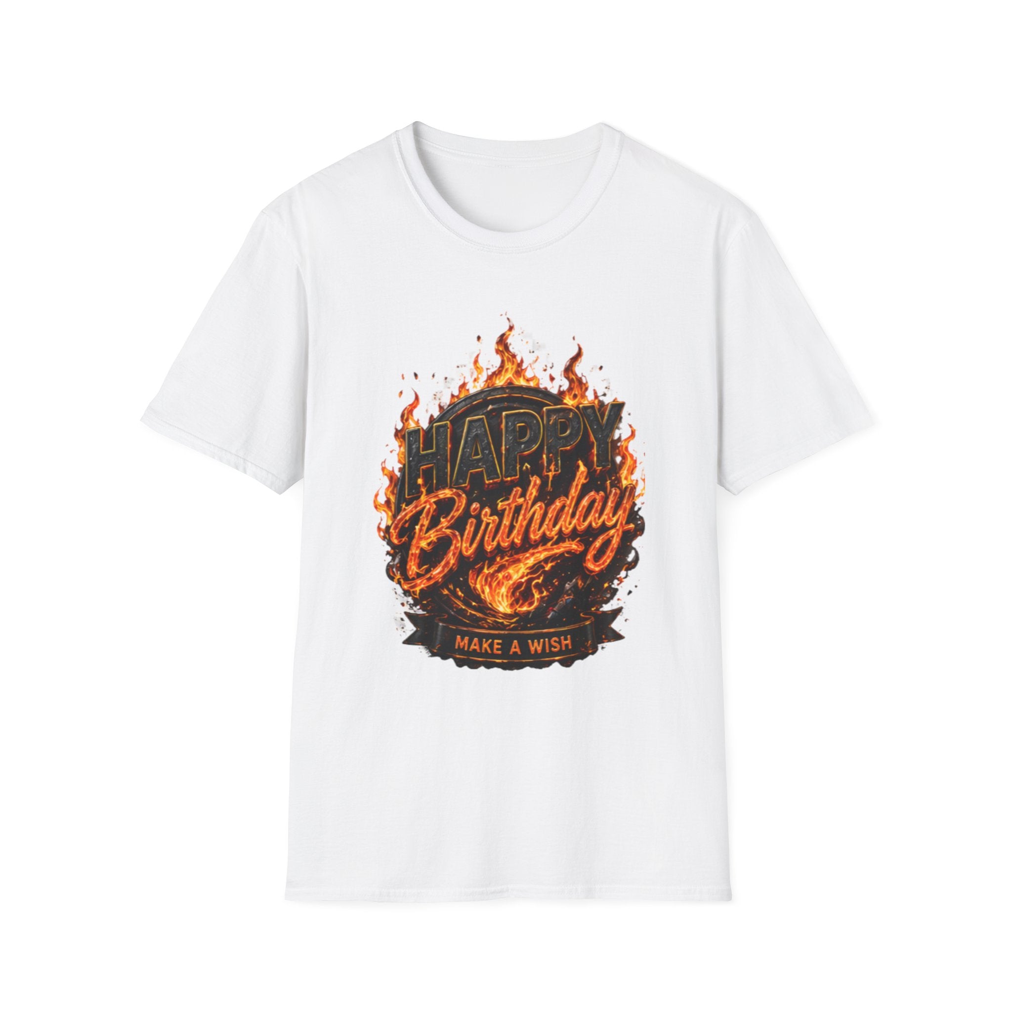 Birthday Flames T‑Shirt — "Happy Birthday" Fiery Graphic Tee