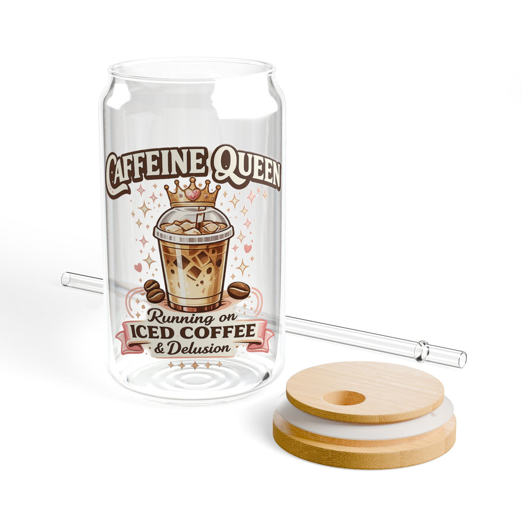 Caffeine Queen iced coffee illustration Sipper Glass | 16oz