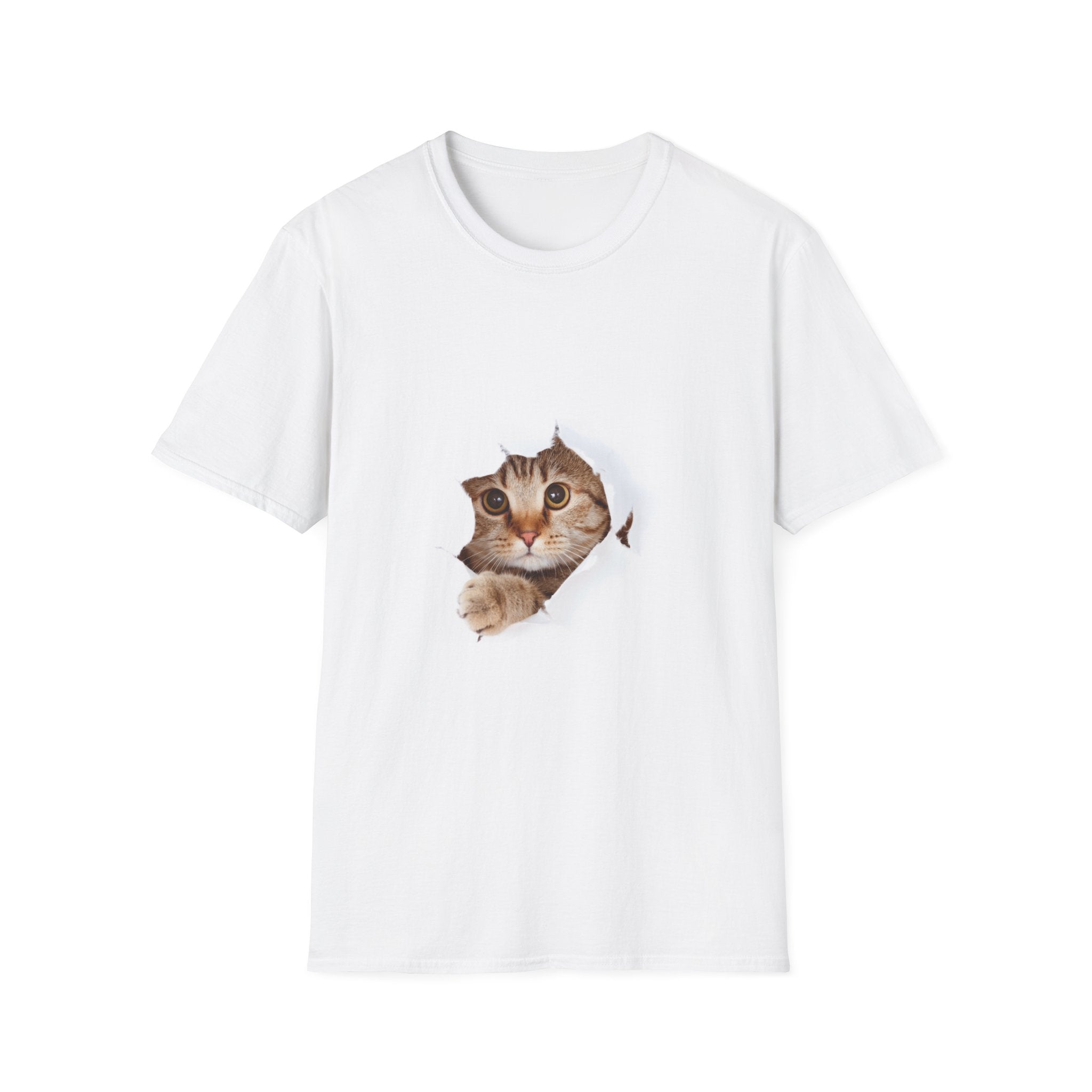 Cat Peeking Through Hole T-Shirt – Cute Cat Face Tee for Cat Lovers