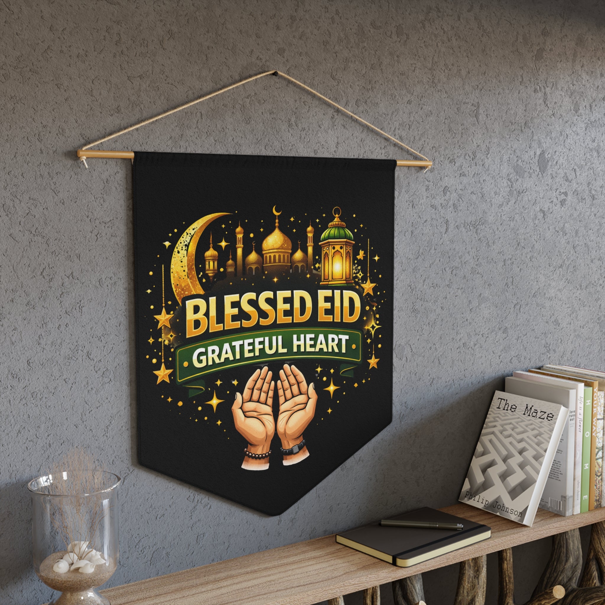Eid Pennant Flag — "Blessed Eid Grateful Heart" Decorative Islamic Wall Banner