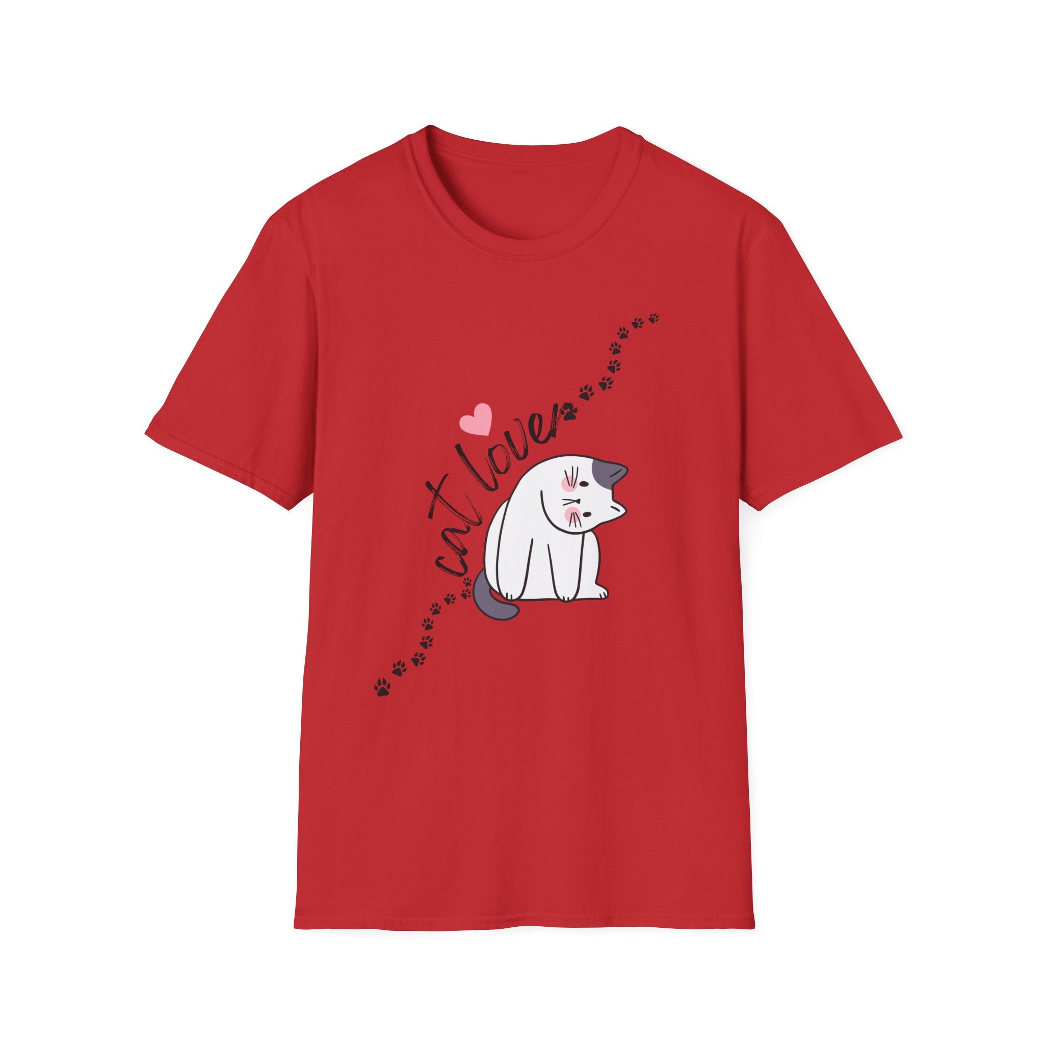 Cat Lover T-Shirt – Cute Heart & Pawprint Kitten Graphic