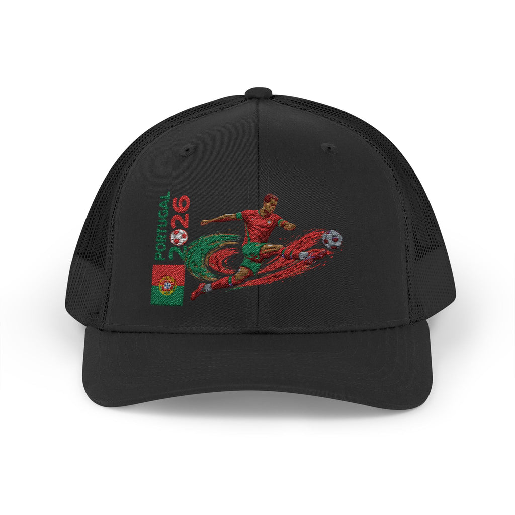 Portugal 2026 Soccer Snapback Trucker Cap — Embroidered Football Player Design