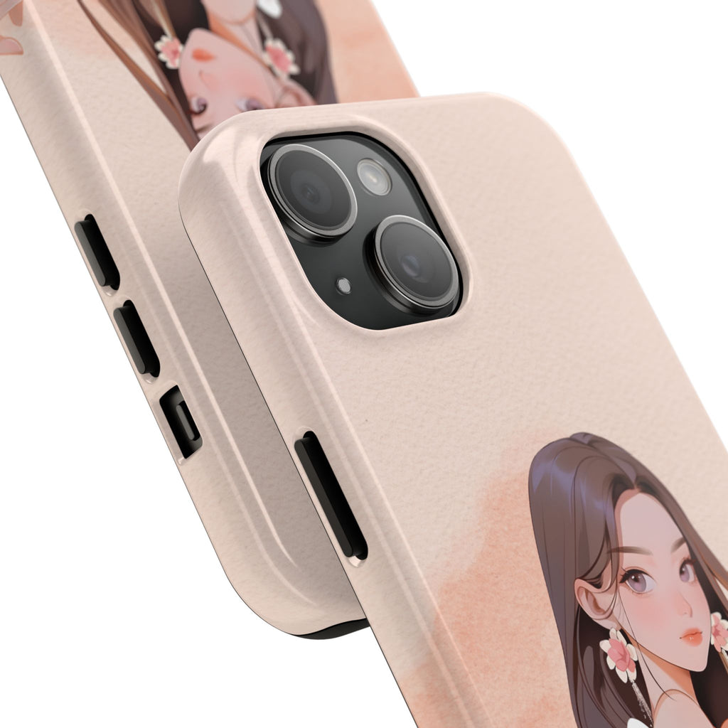 Tough Phone Case — Elegant Anime Girl Illustration, Protective Slim Phone Cover