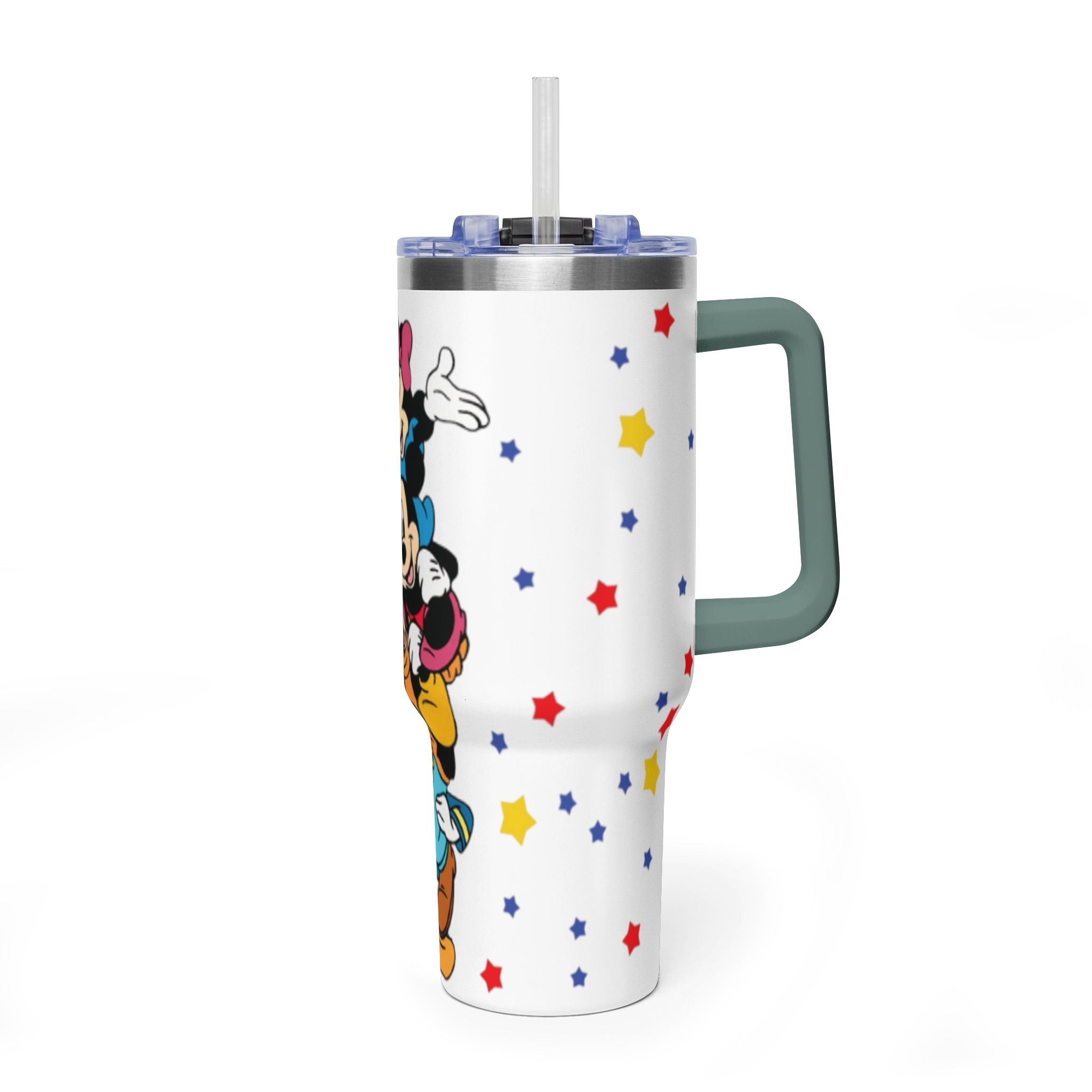 40oz Vacuum Tumbler – Stack of Classic Cartoon Mice Design, Insulated Travel Cup with Handle