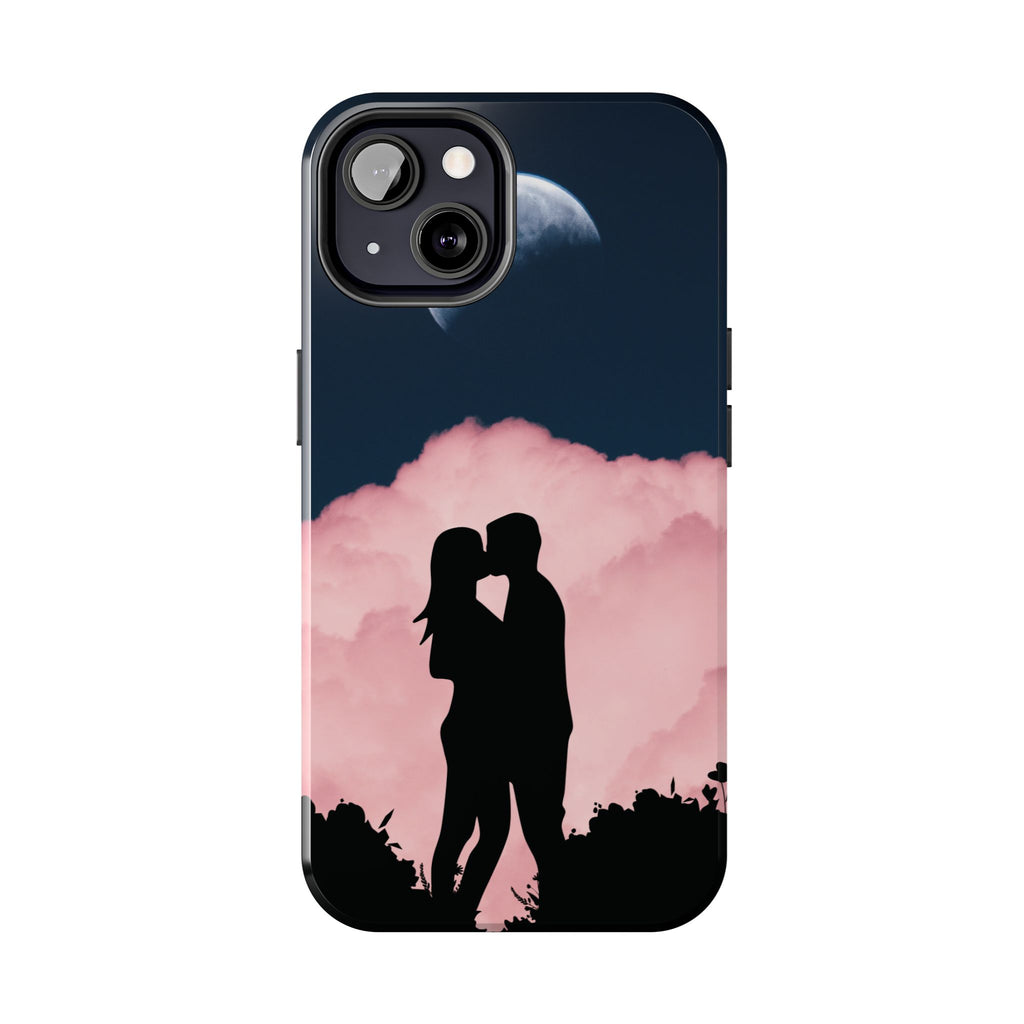 Tough Phone Case — Romantic Couple Silhouette with Moon & Pink Cloud