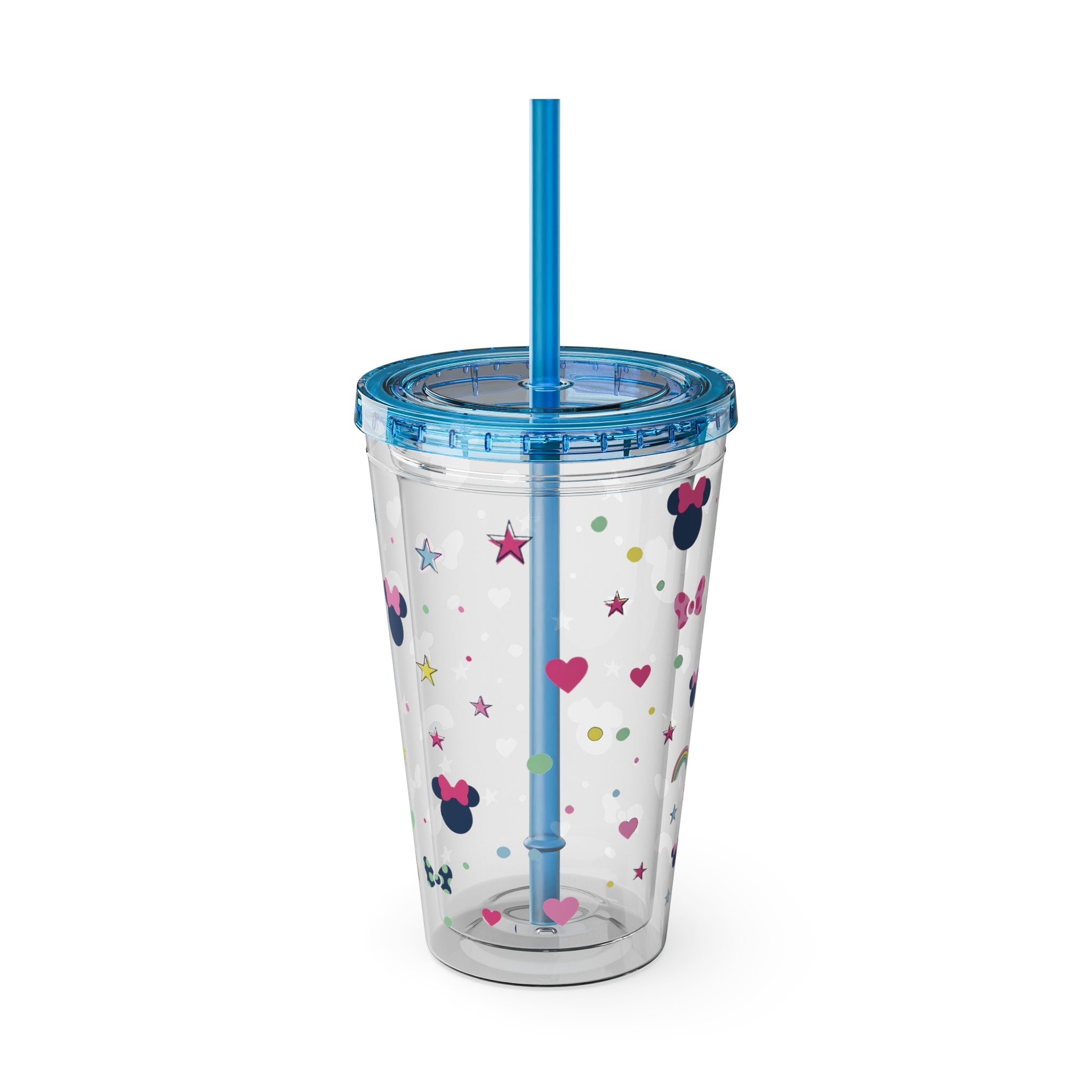 16oz Cute Mouse Icons Tumbler with Straw — Rainbows, Hearts & Stars Travel Cup