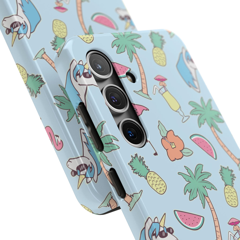 Tropical Summer Tough Phone Case — Pineapple, Flamingo & Palm Pattern