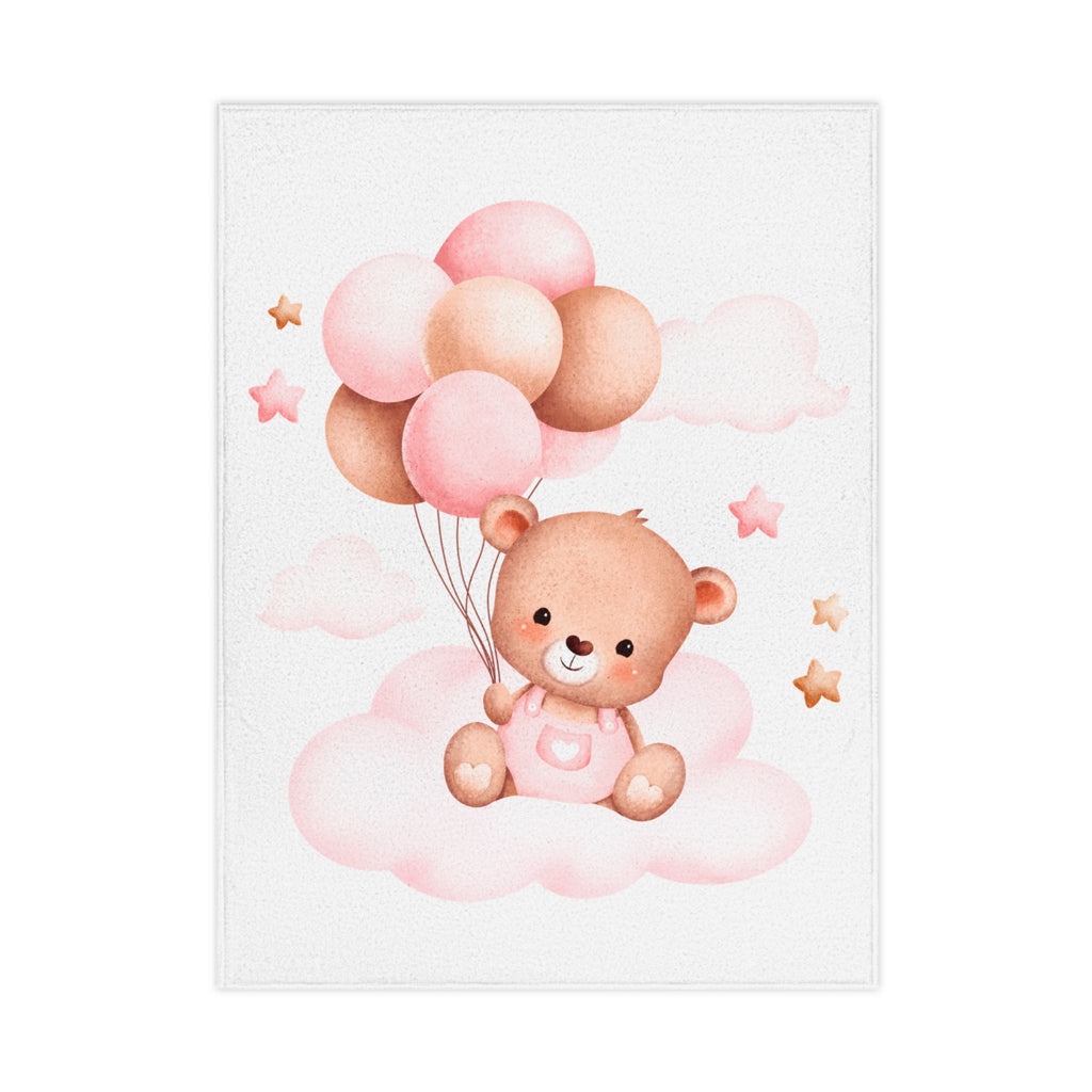 Pink Teddy Balloon Toddler Blanket — Soft Baby Shower & Nursery Throw