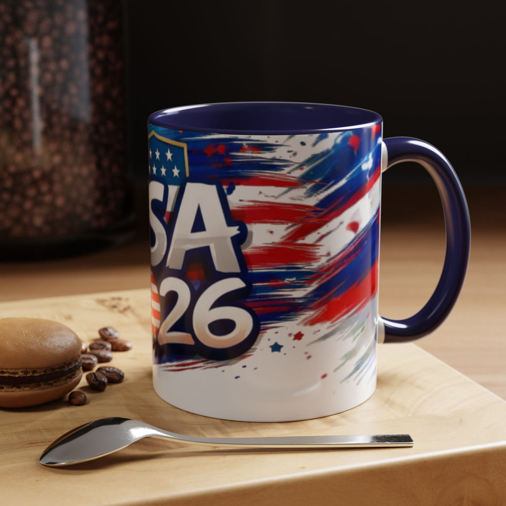 USA 2026 Flag Accent Coffee Mug — Patriotic Fourth of July Drinkware