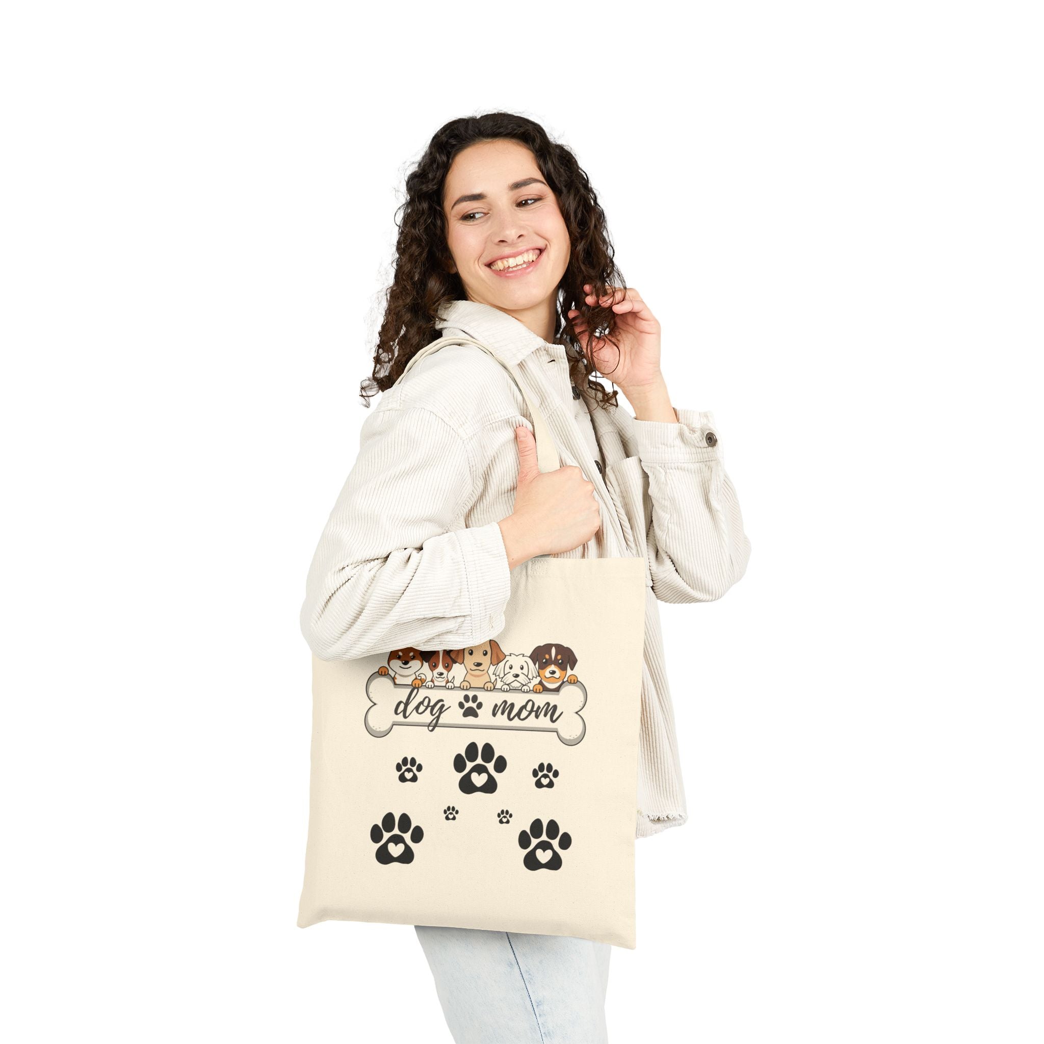 Dog Mom Canvas Tote — Cute Paw Print Reusable Market Bag