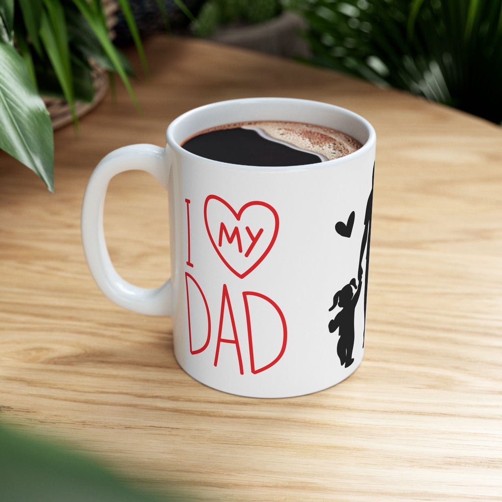 Father’s Day Ceramic Mug — "I  My Dad" Coffee Cup with Dad & Kids Silhouette (11oz)