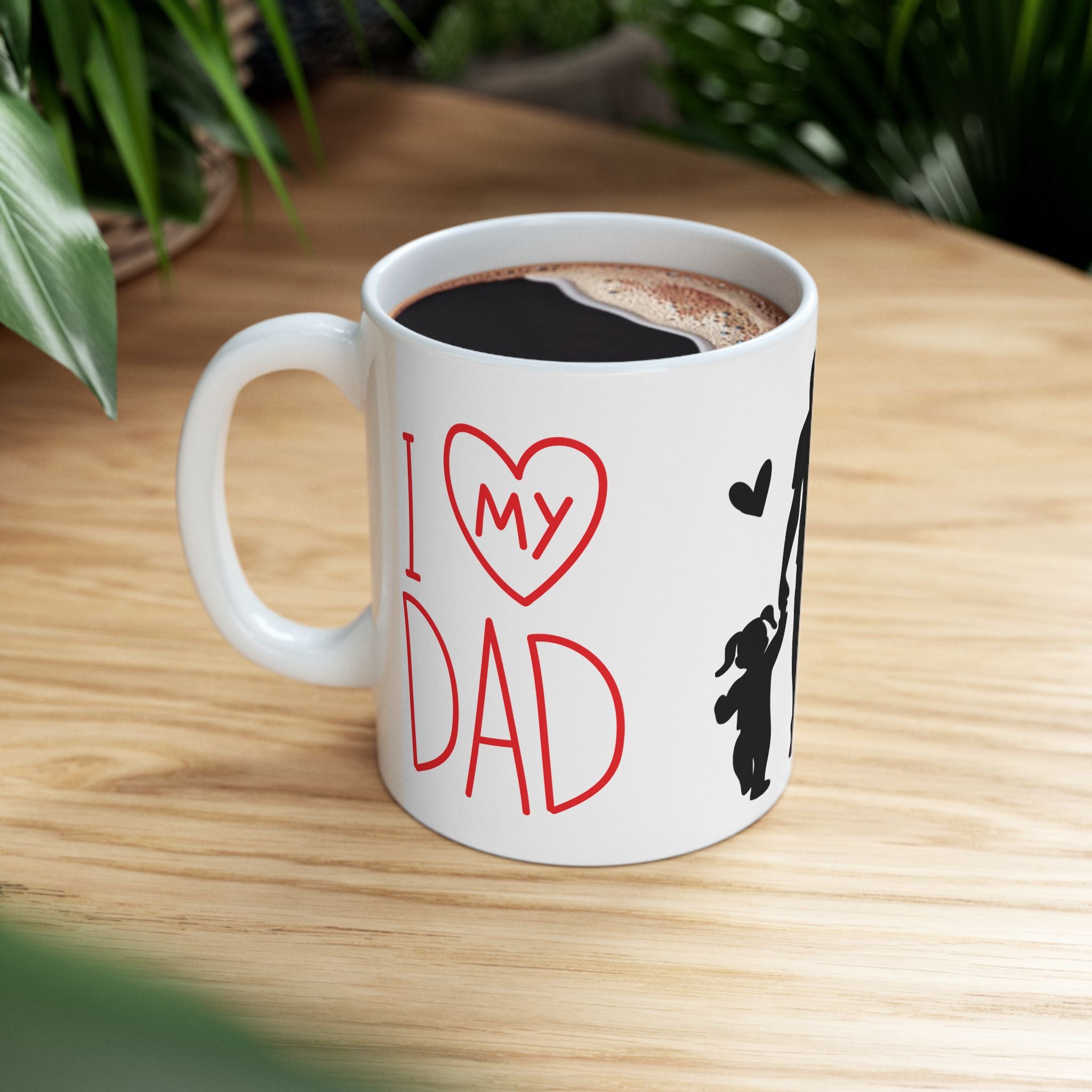 Father’s Day Ceramic Mug — "I  My Dad" Coffee Cup with Dad & Kids Silhouette (11oz)