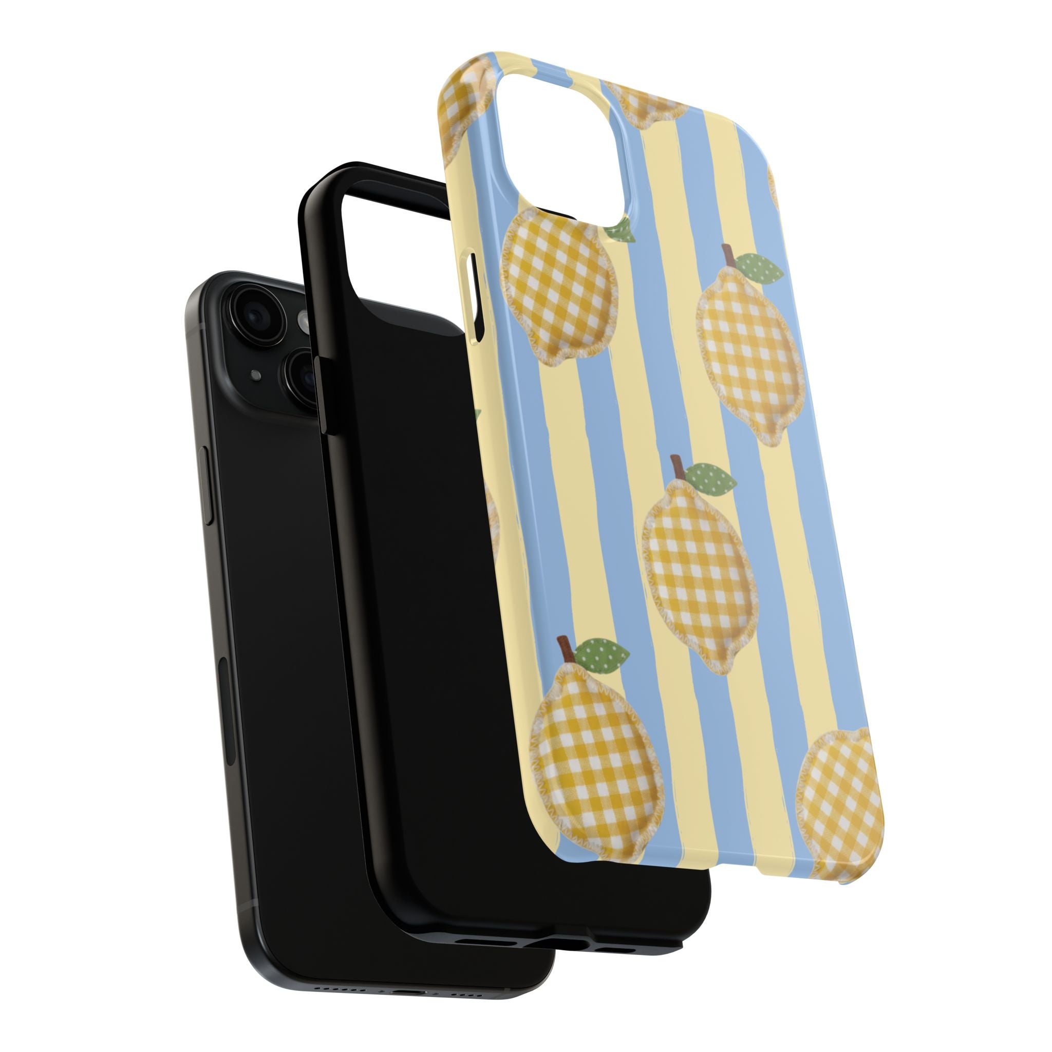 Tough Phone Case — Blue & Yellow Gingham Lemon Design