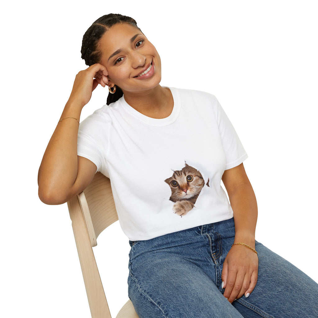 Cat Peeking Through Hole T-Shirt – Cute Cat Face Tee for Cat Lovers
