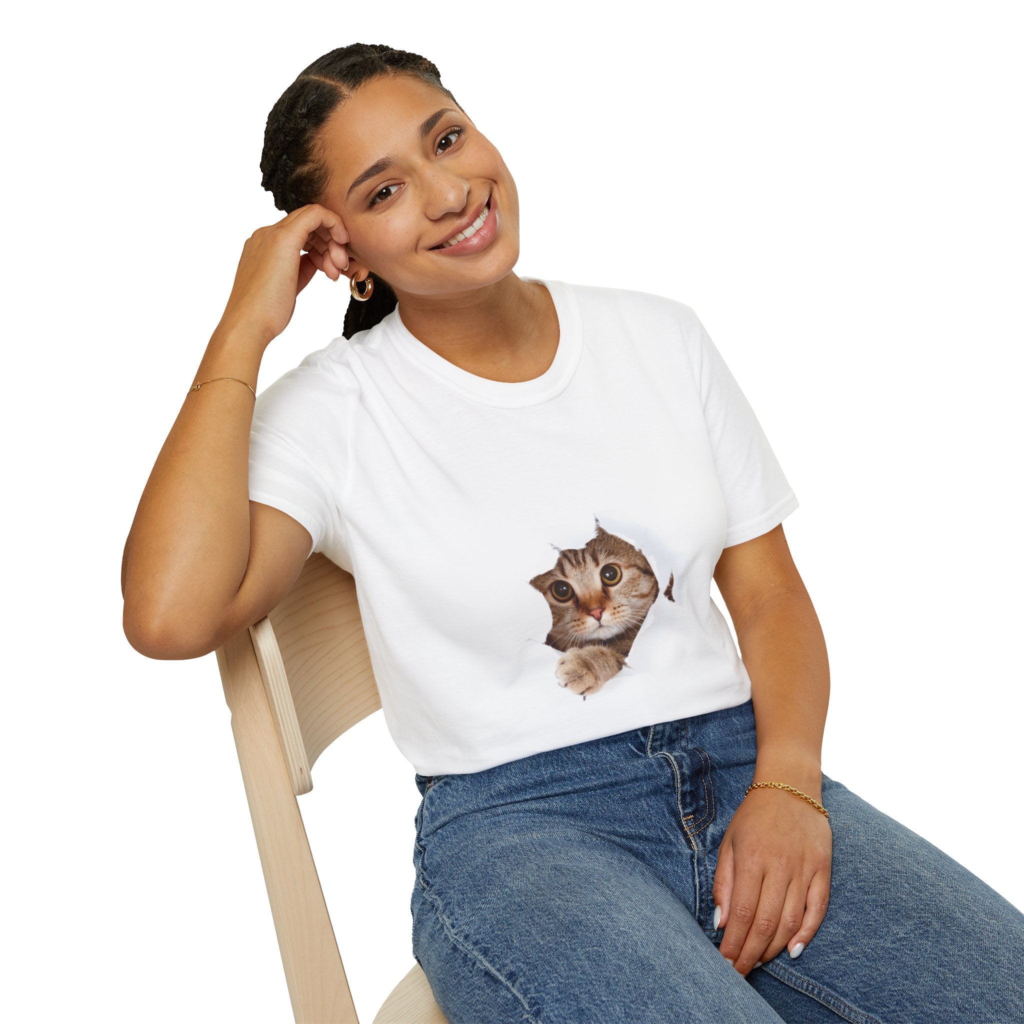 Cat Peeking Through Hole T-Shirt – Cute Cat Face Tee for Cat Lovers