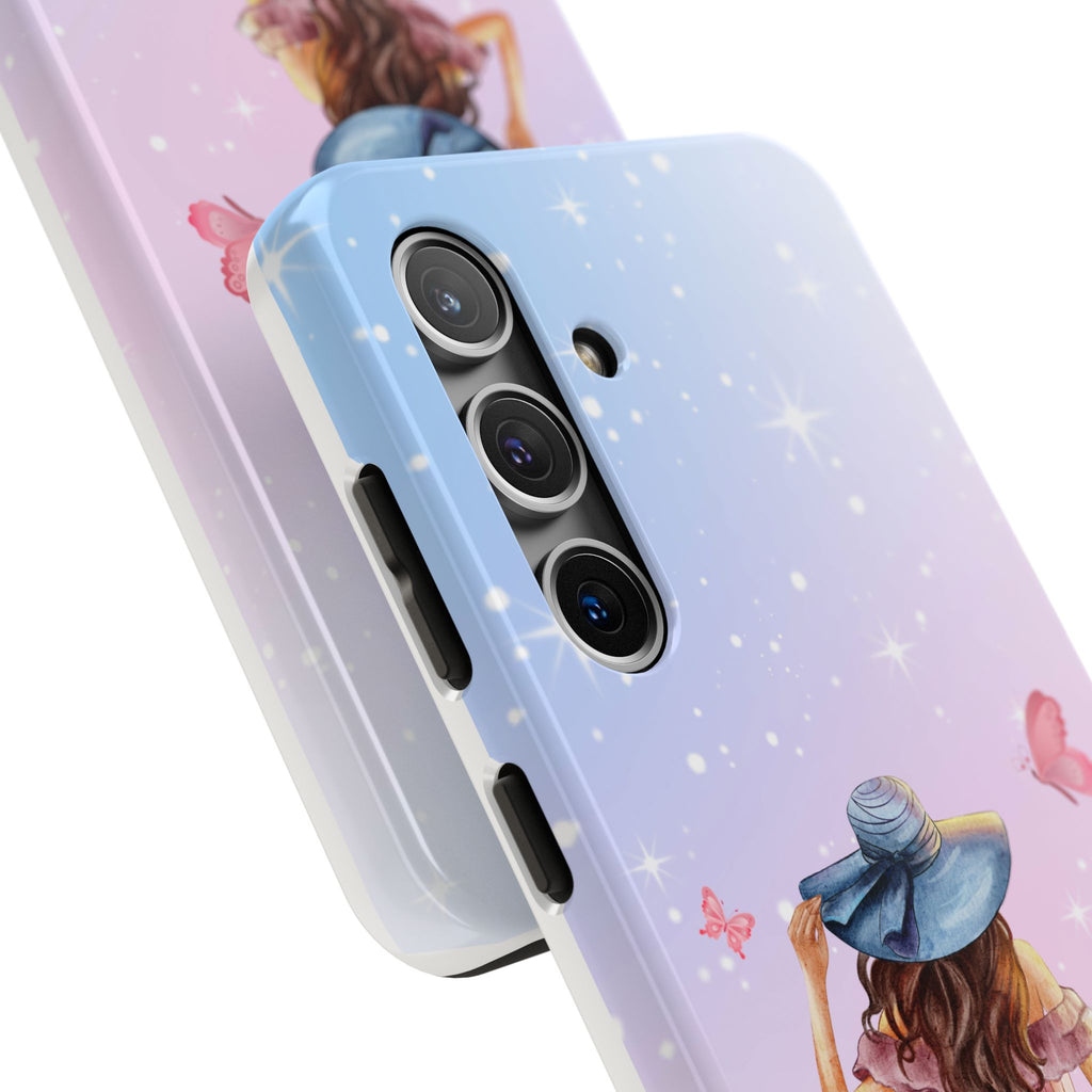 Pastel Girl with Hat Phone Case — Floral Basket Butterfly Tough Phone Case