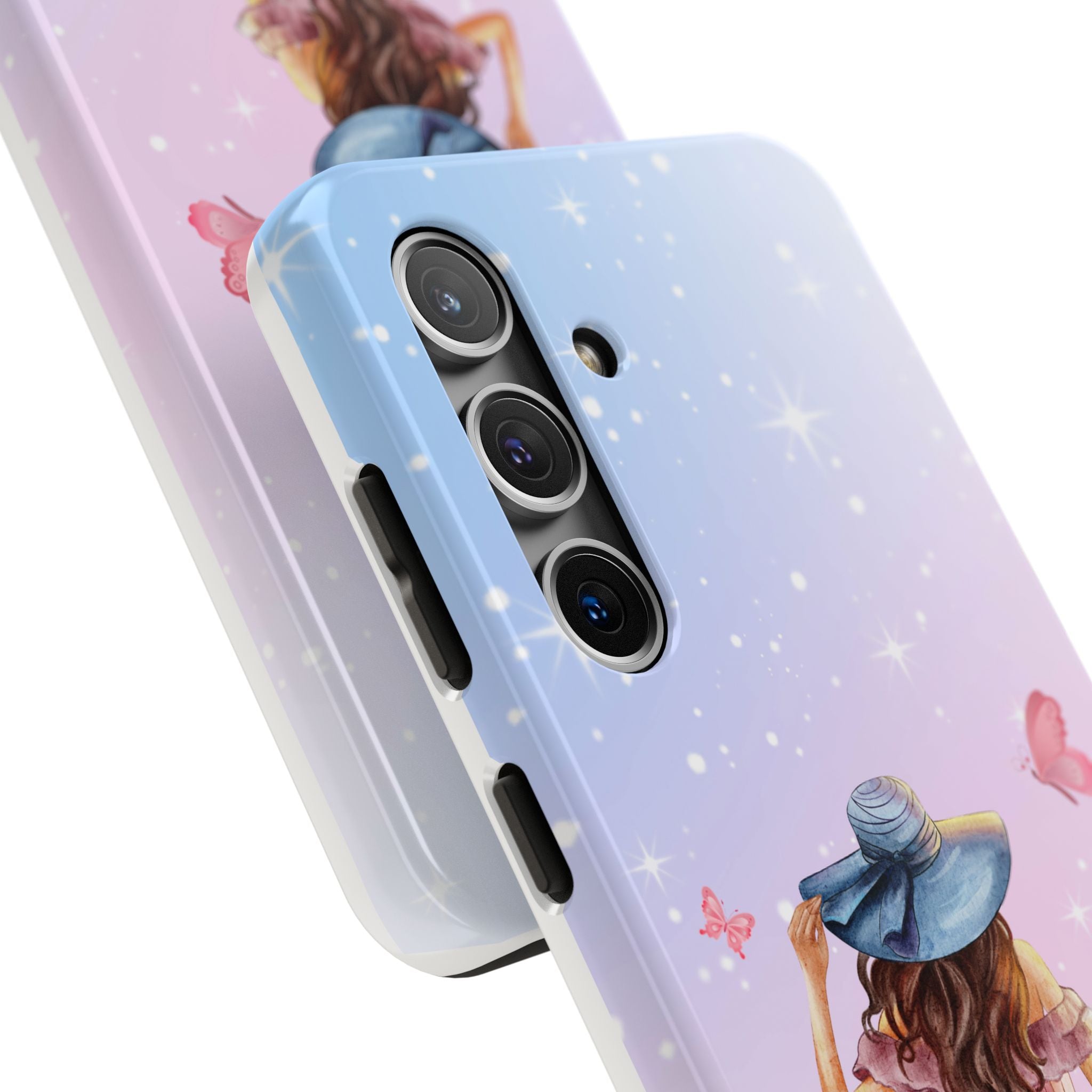 Pastel Girl with Hat Phone Case — Floral Basket Butterfly Tough Phone Case