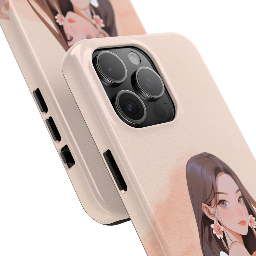 Tough Phone Case — Elegant Anime Girl Illustration, Protective Slim Phone Cover