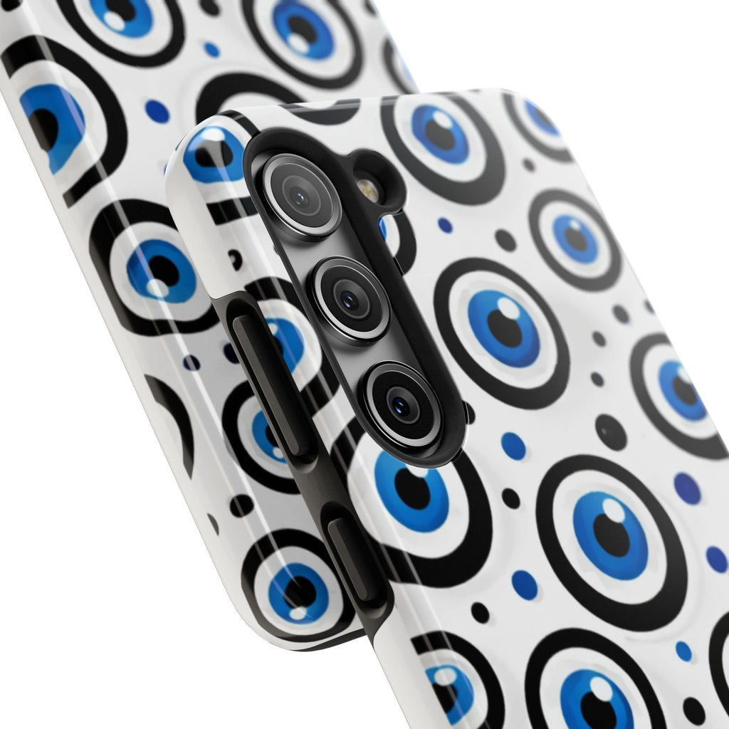 Blue Evil Eye Pattern Tough Phone Case — Protective Ceramic Nazar Design
