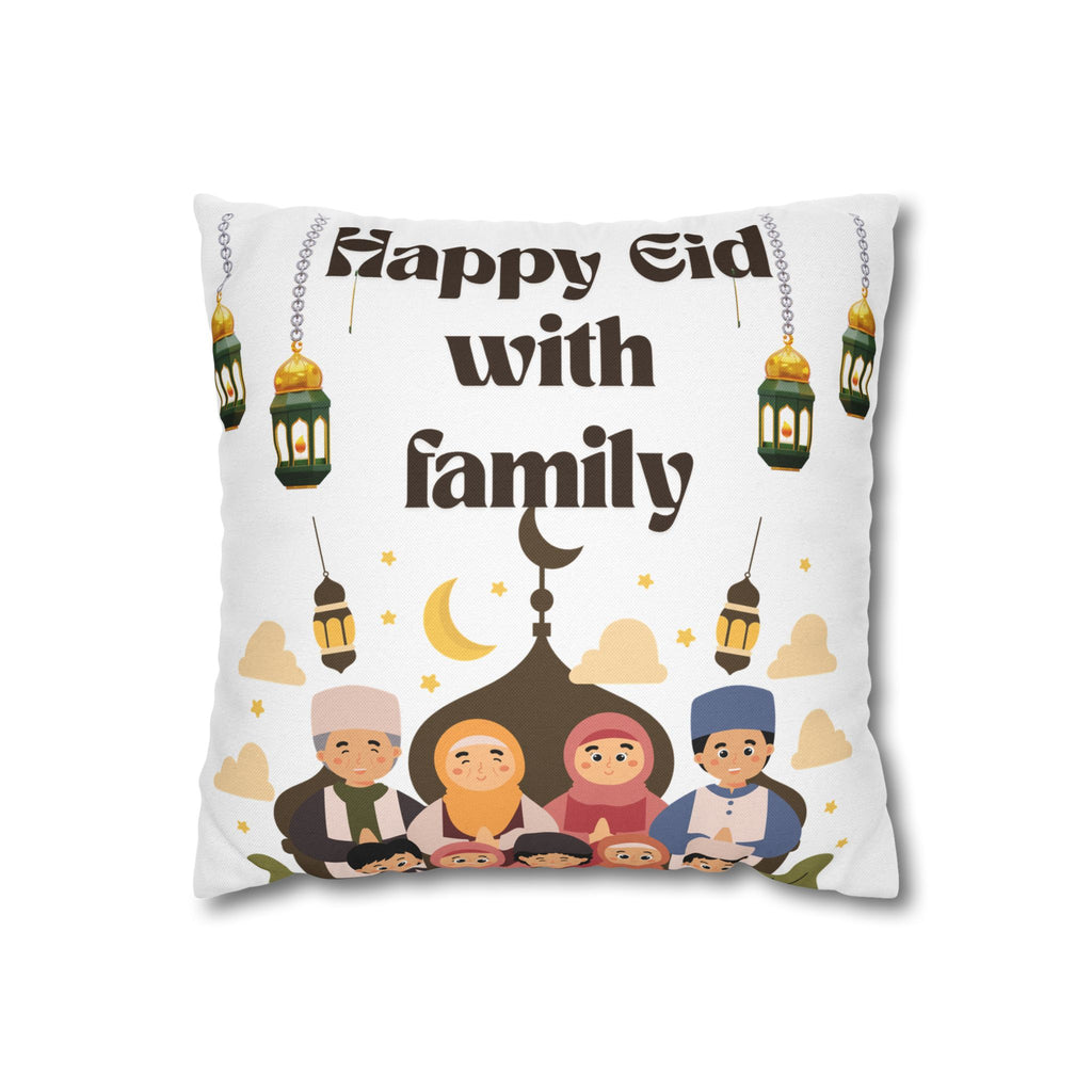 Eid Family Decorative Pillow — "Happy Eid with Family" Spun Polyester Cushion
